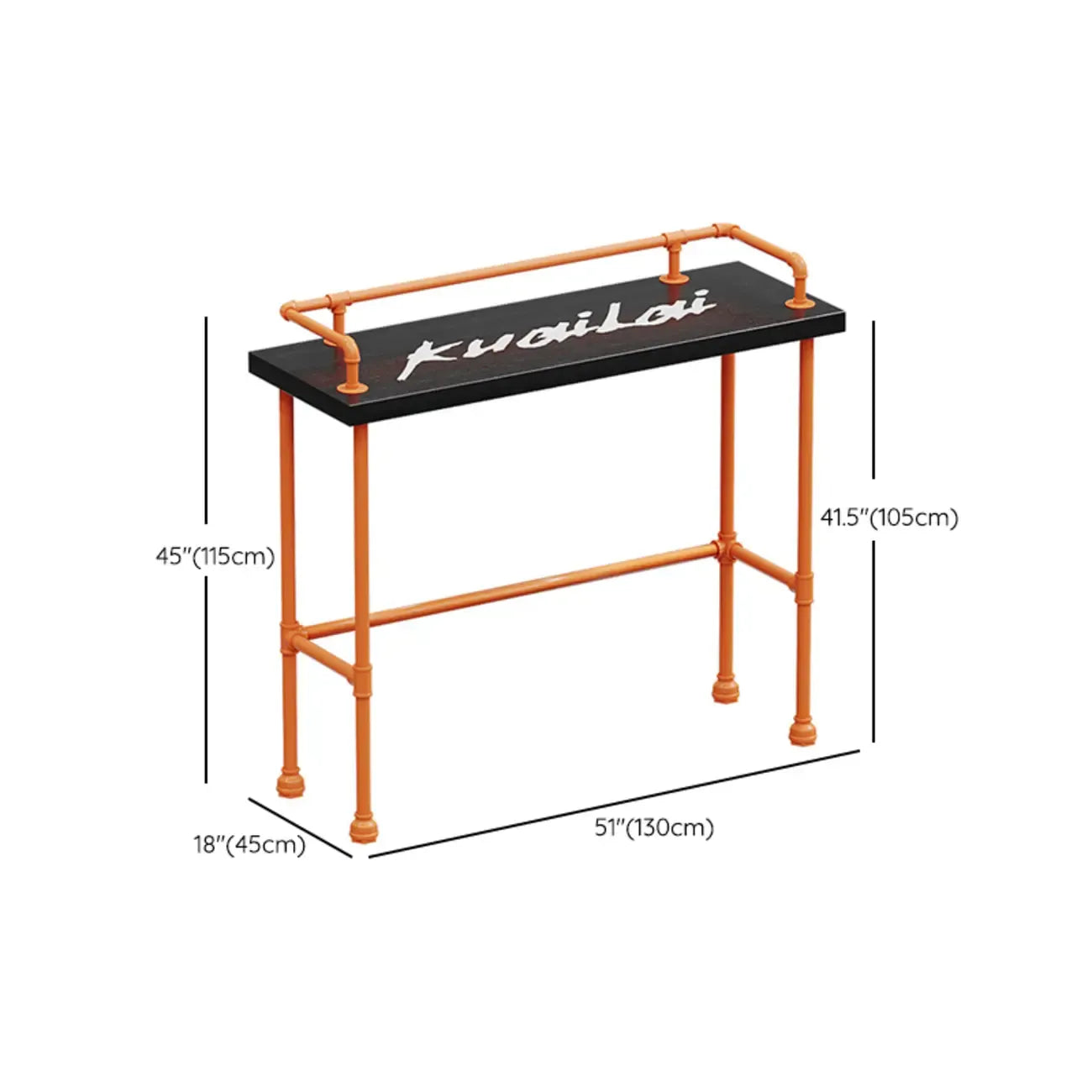 Industrial Black Hardwood Top Bar Tables with Orange Frame