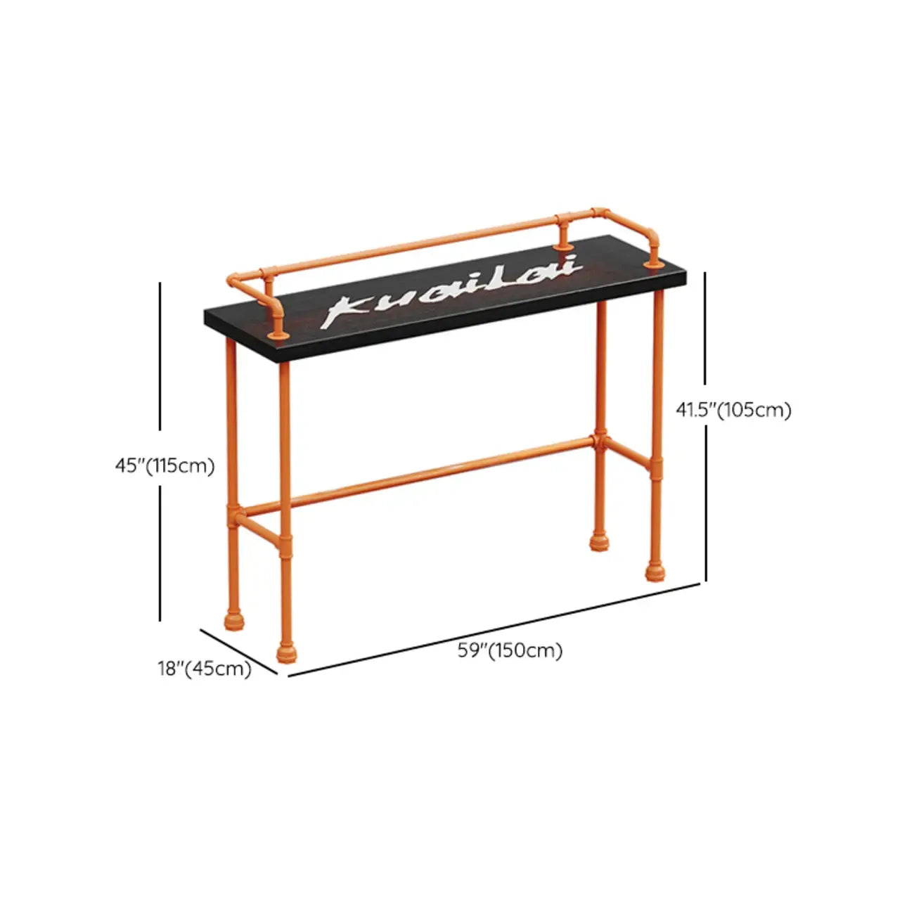 Industrial Black Hardwood Top Bar Tables with Orange Frame