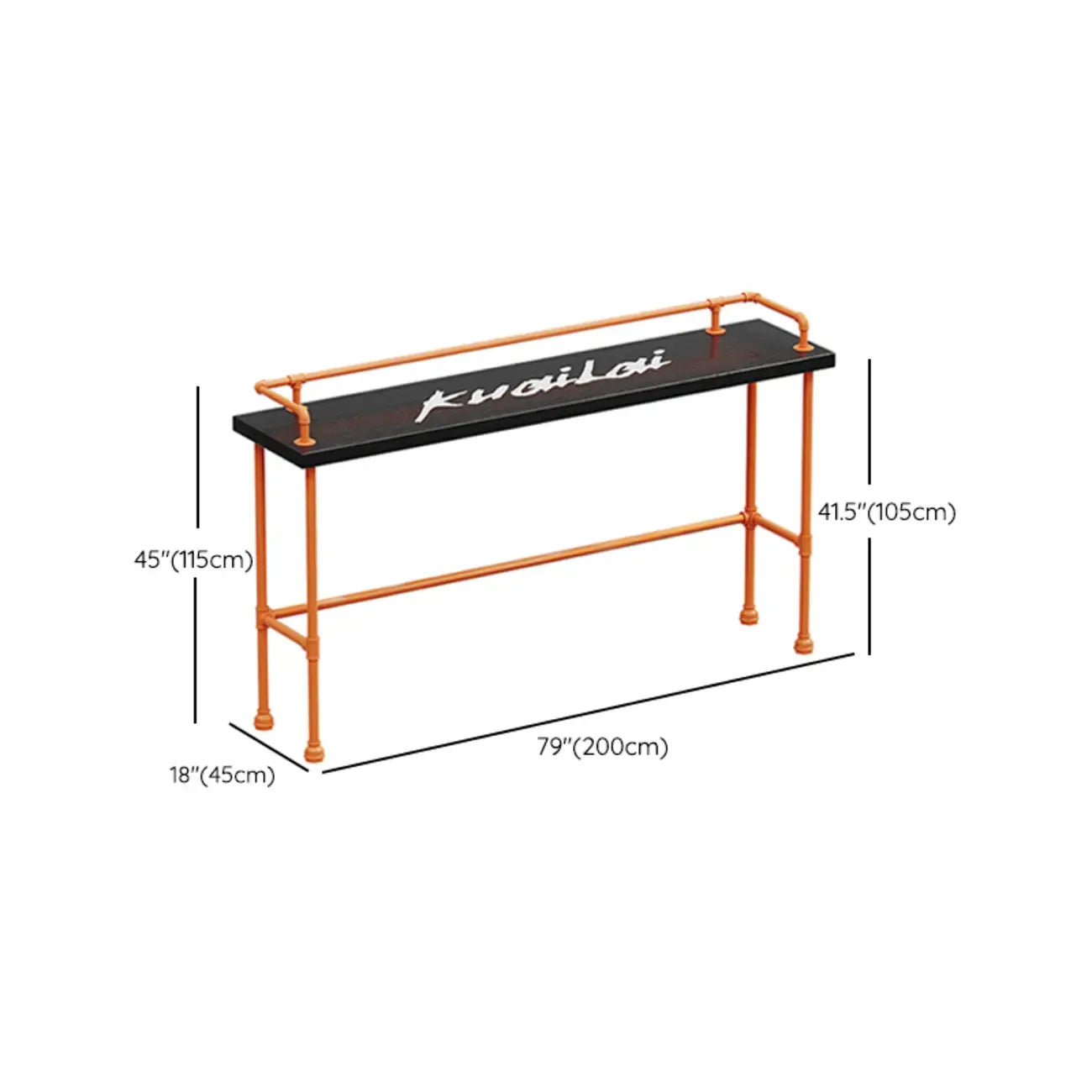 Industrial Black Hardwood Top Bar Tables with Orange Frame
