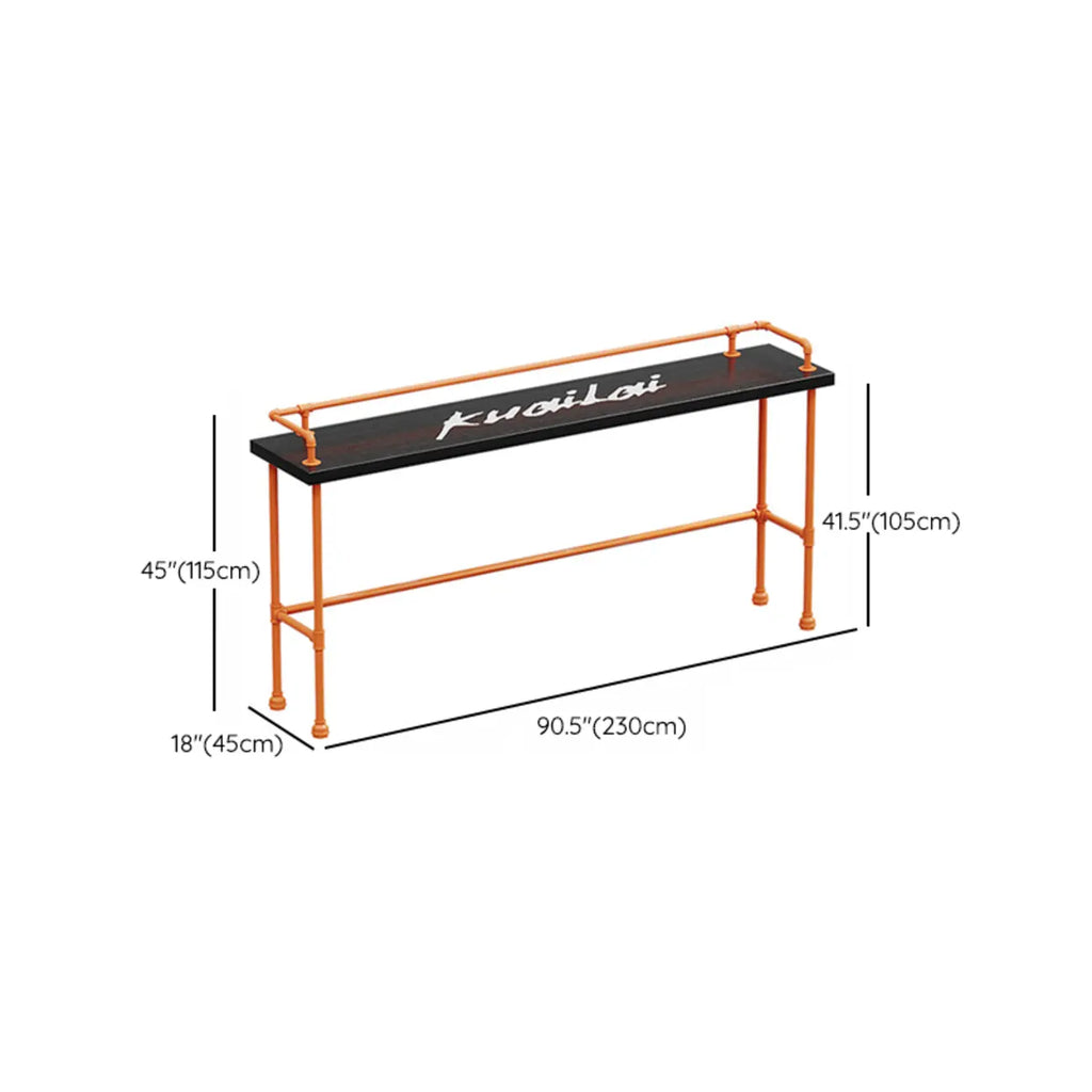 Industrial Black Hardwood Top Bar Tables with Orange Frame