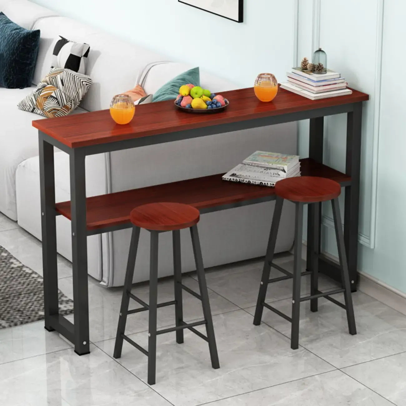 Modern Wooden Bar Table with Stools for Dining and Kitchen