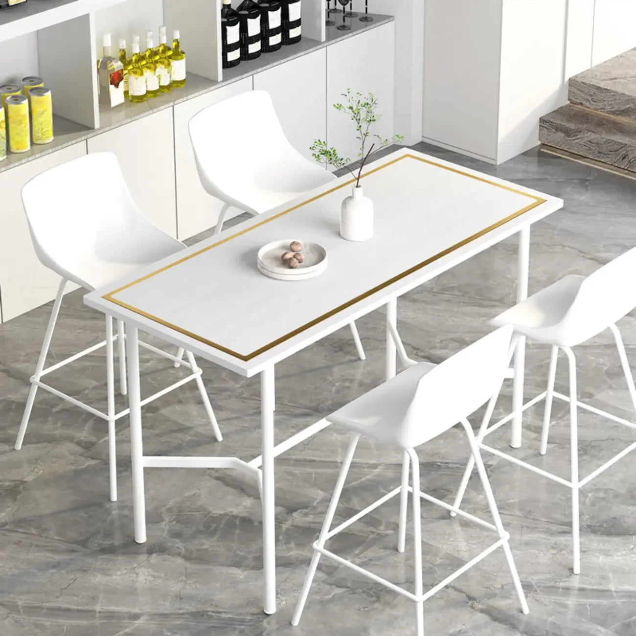 Luxurious Black-Gold Wooden Rectangular Top Bar Tables