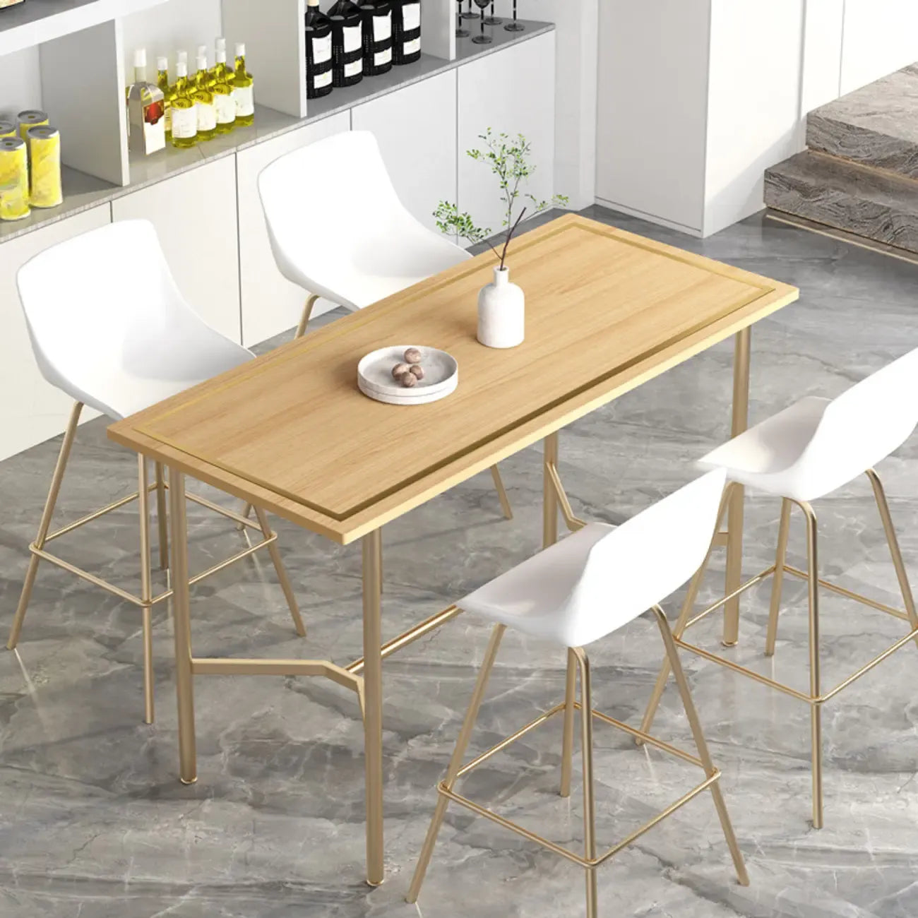 Luxurious Black-Gold Wooden Rectangular Top Bar Tables