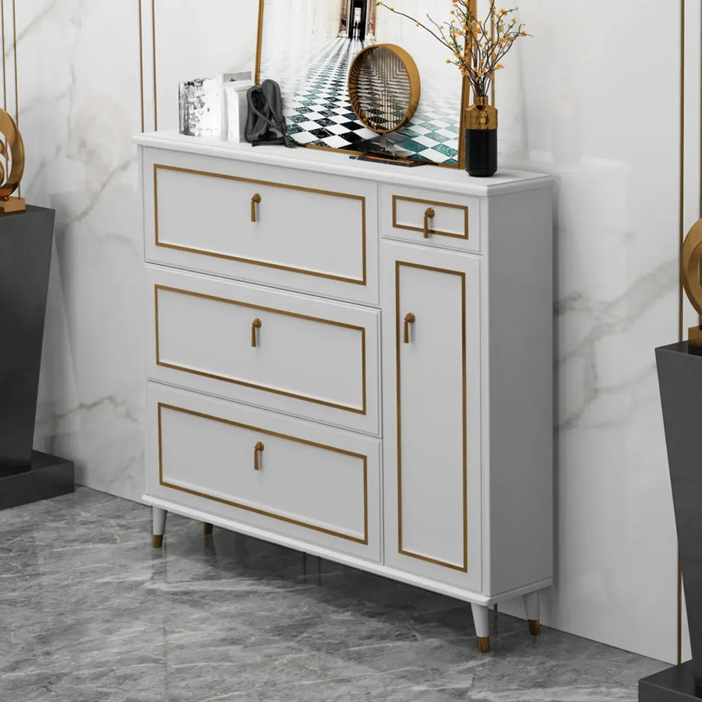 Grey Wooden Drop Front Shoe Cabinet with Adjustable Shelves