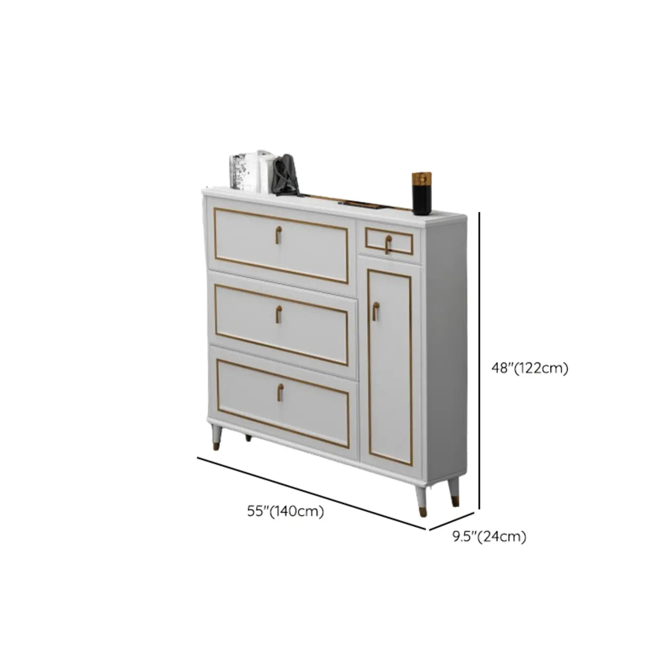 Grey Wooden Drop Front Shoe Cabinet with Adjustable Shelves