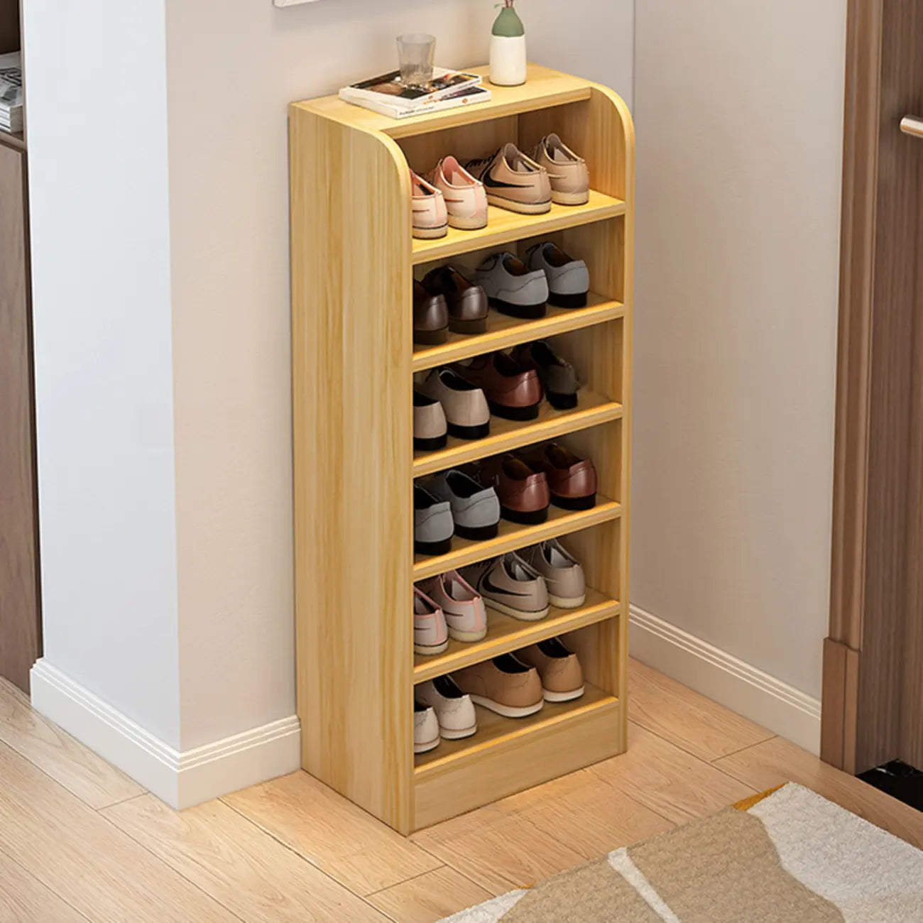 Functional Adjustable Multi-Layer Wooden Shoe Rack Organizer