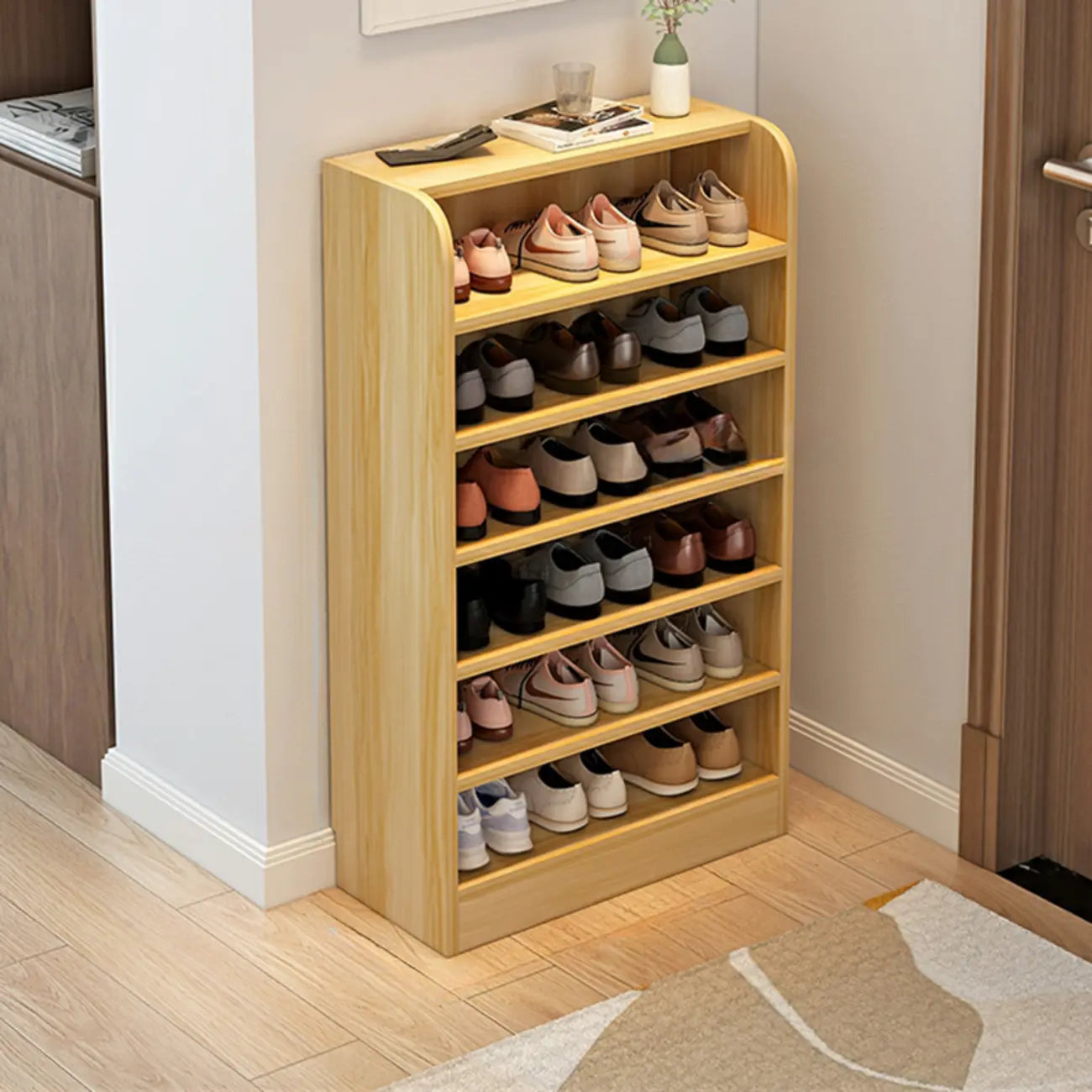 Functional Adjustable Multi-Layer Wooden Shoe Rack Organizer