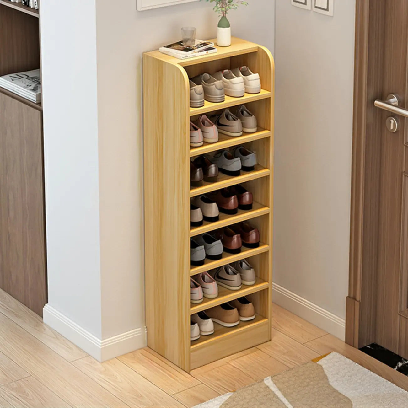 Functional Adjustable Multi-Layer Wooden Shoe Rack Organizer