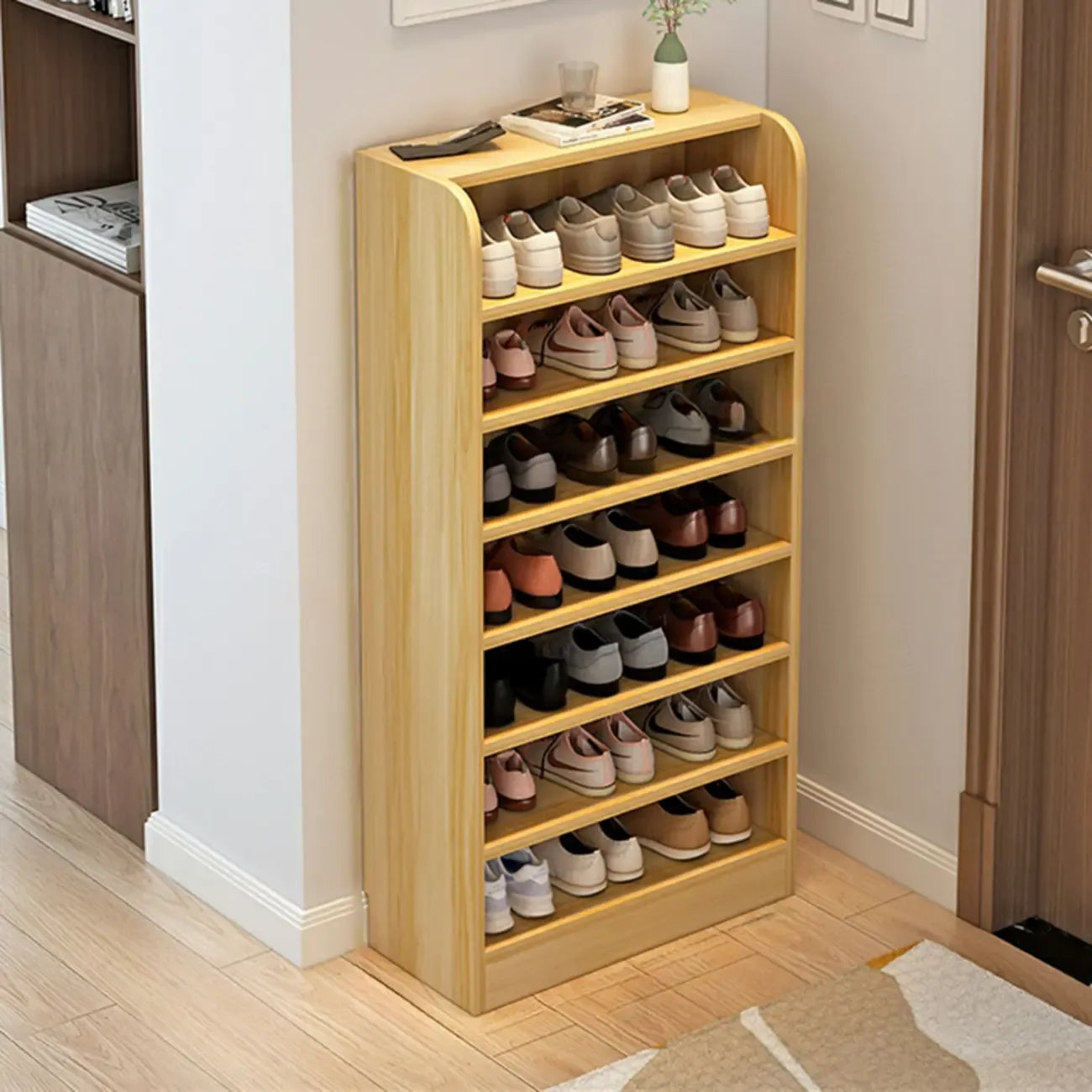 Functional Adjustable Multi-Layer Wooden Shoe Rack Organizer