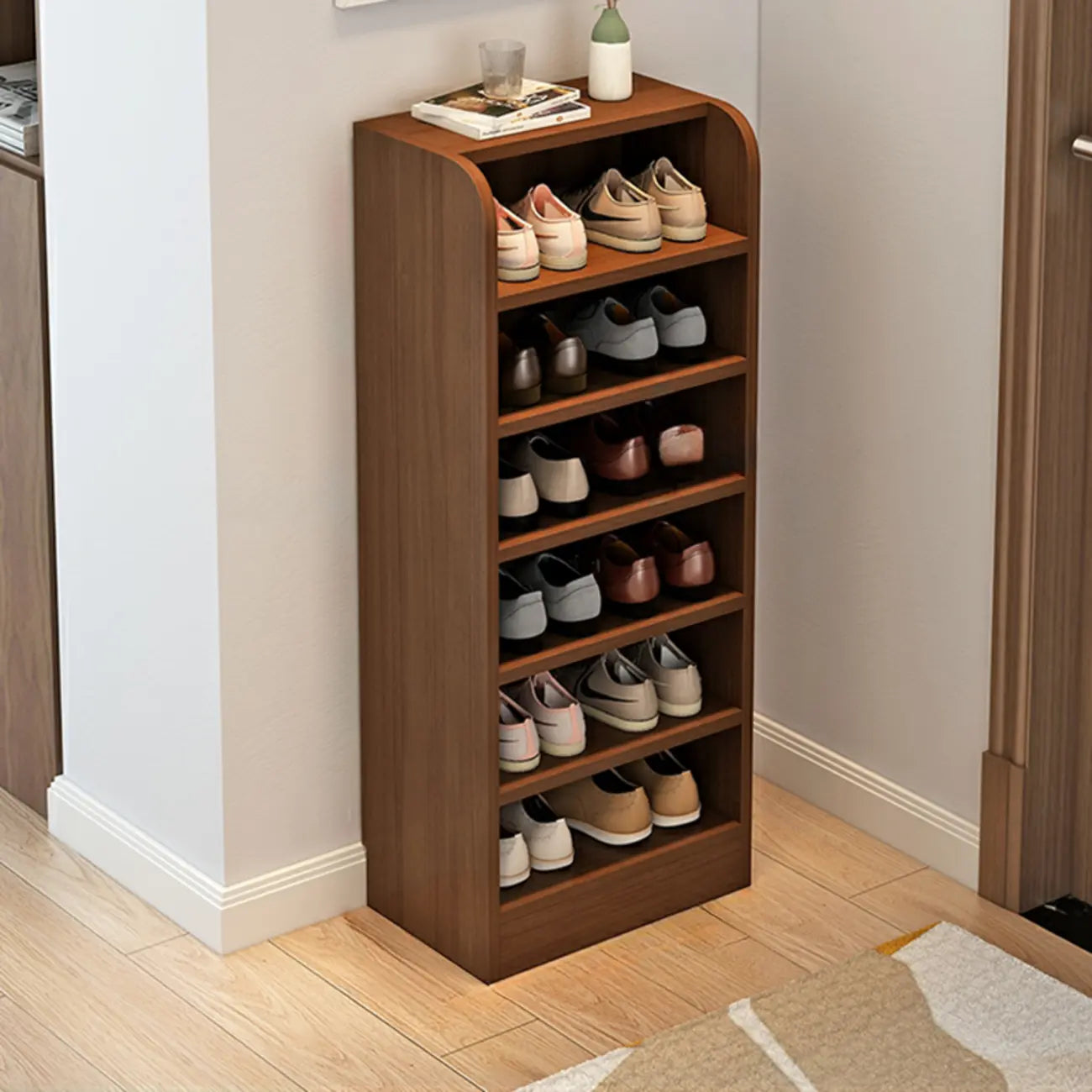 Functional Adjustable Multi-Layer Wooden Shoe Rack Organizer