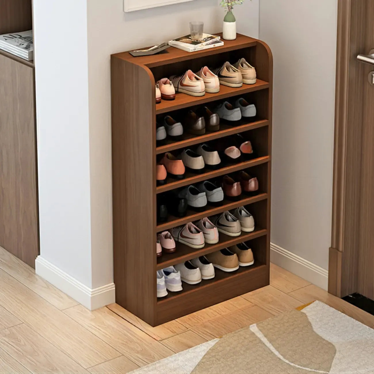 Functional Adjustable Multi-Layer Wooden Shoe Rack Organizer