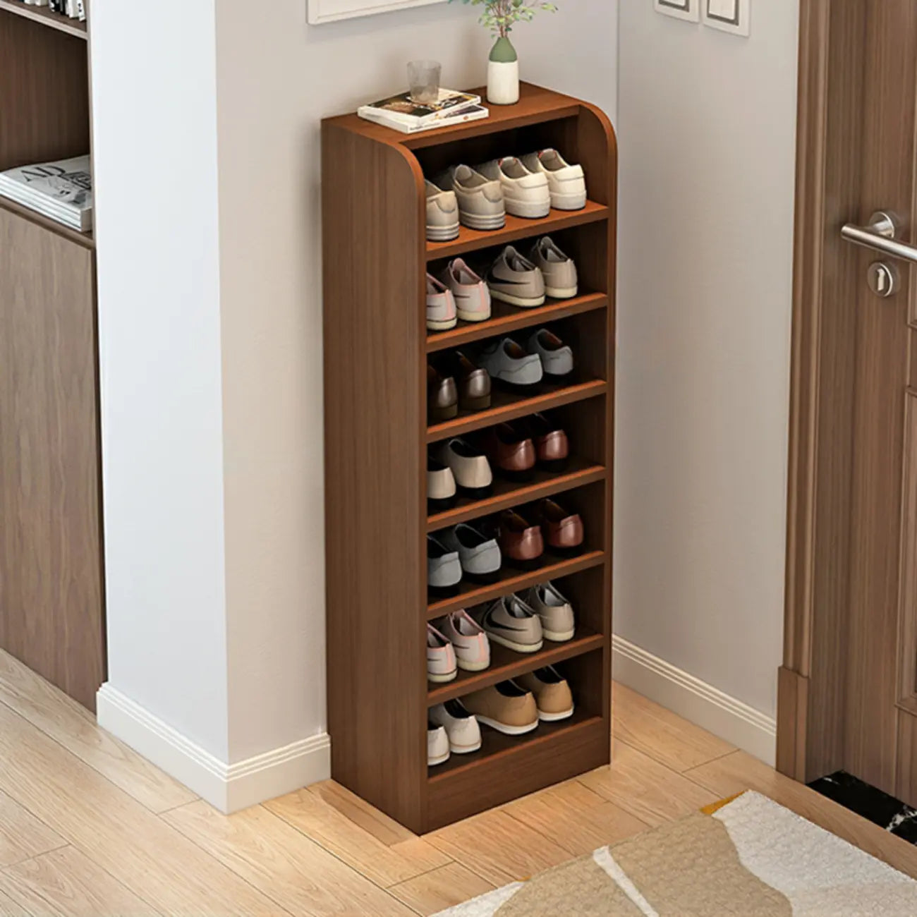 Functional Adjustable Multi-Layer Wooden Shoe Rack Organizer
