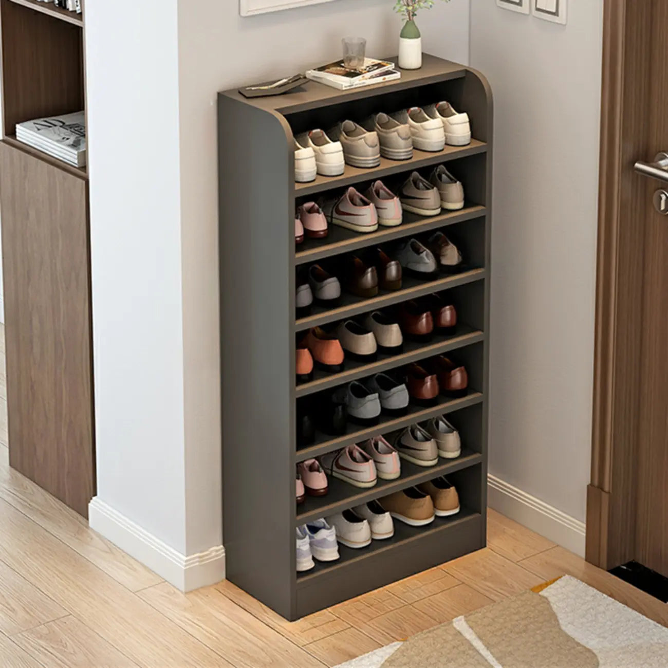 Functional Adjustable Multi-Layer Wooden Shoe Rack Organizer
