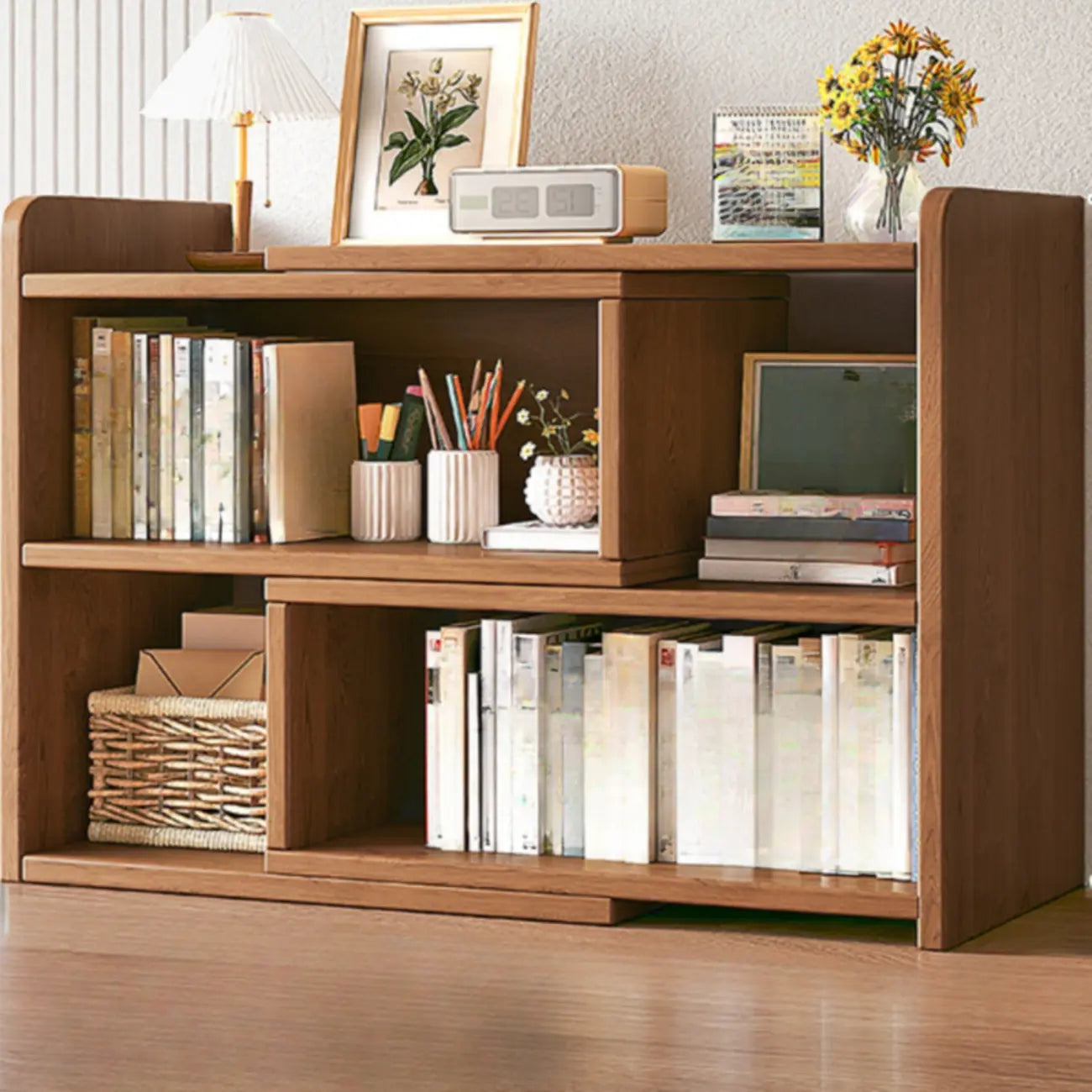 Modern Wood Adjustable Horizontal Bookcase Cube Organizer