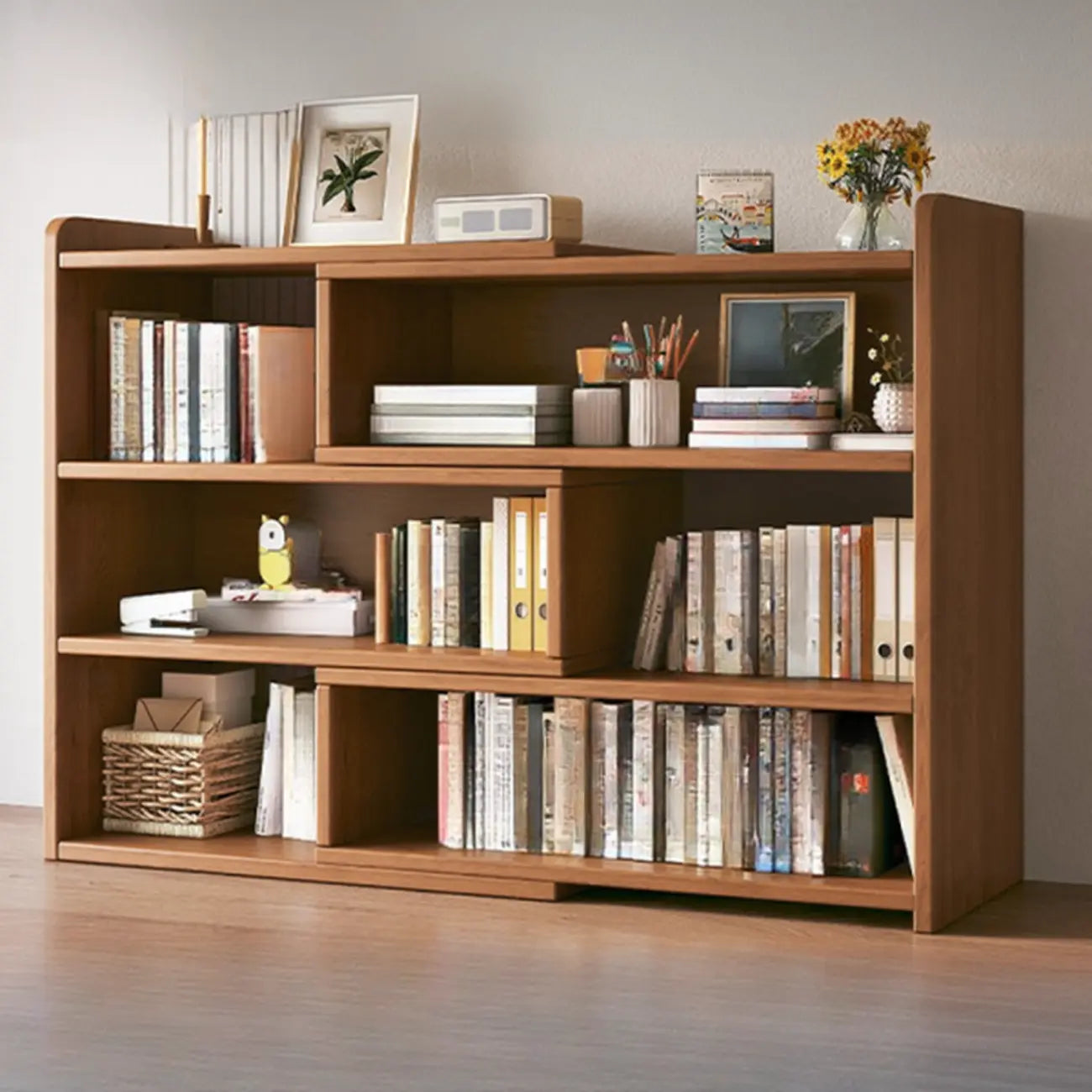 Modern Wood Adjustable Horizontal Bookcase Cube Organizer