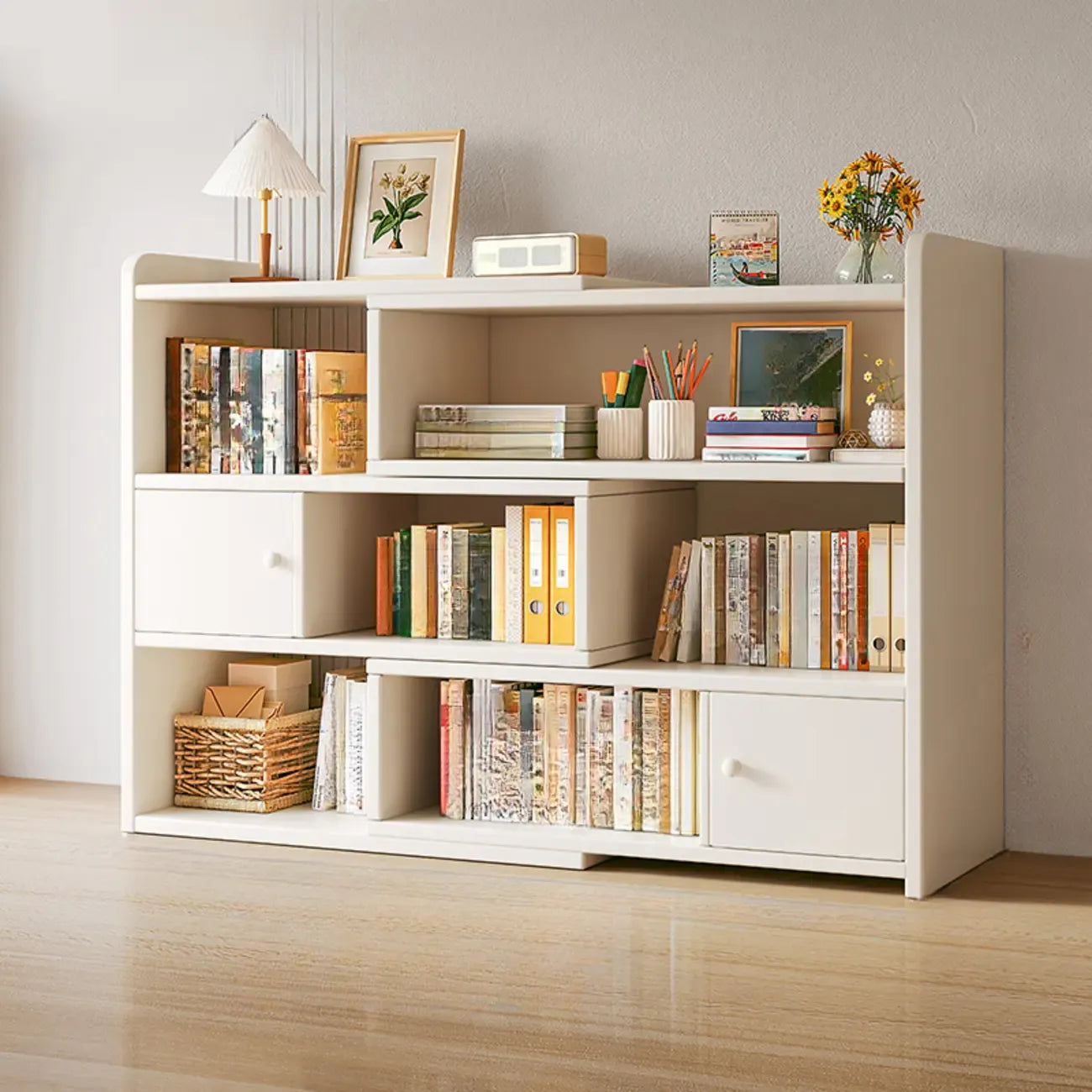 Modern Wood Adjustable Horizontal Bookcase Cube Organizer