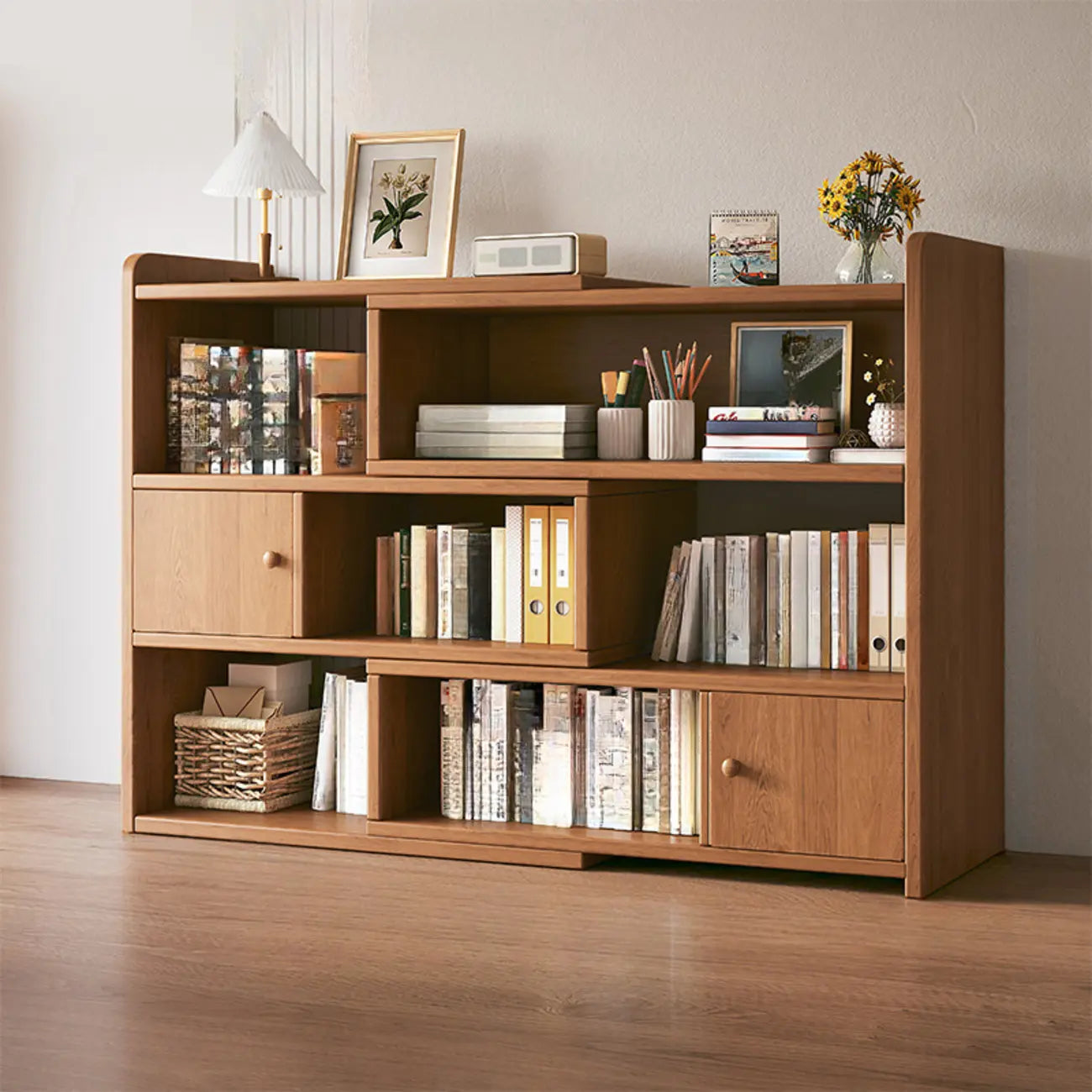 Modern Wood Adjustable Horizontal Bookcase Cube Organizer