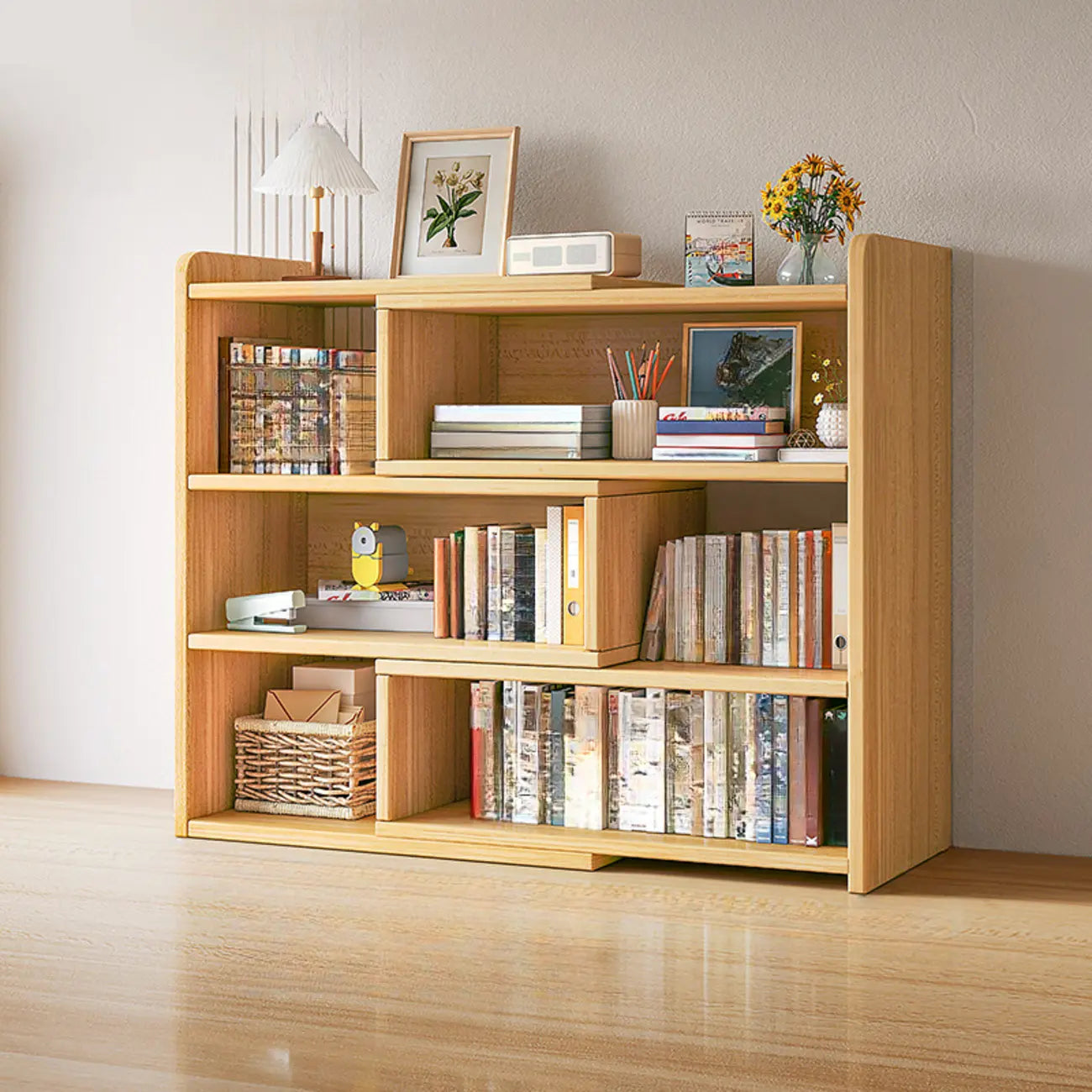 Modern Wood Adjustable Horizontal Bookcase Cube Organizer