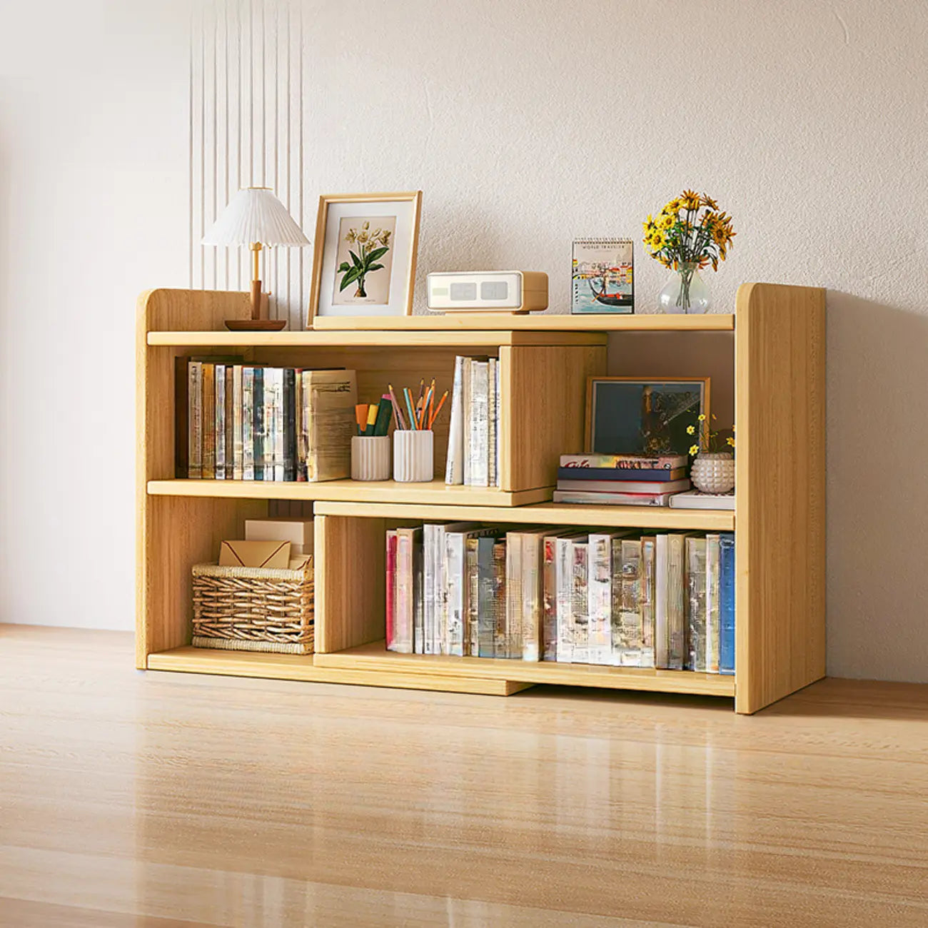 Modern Wood Adjustable Horizontal Bookcase Cube Organizer