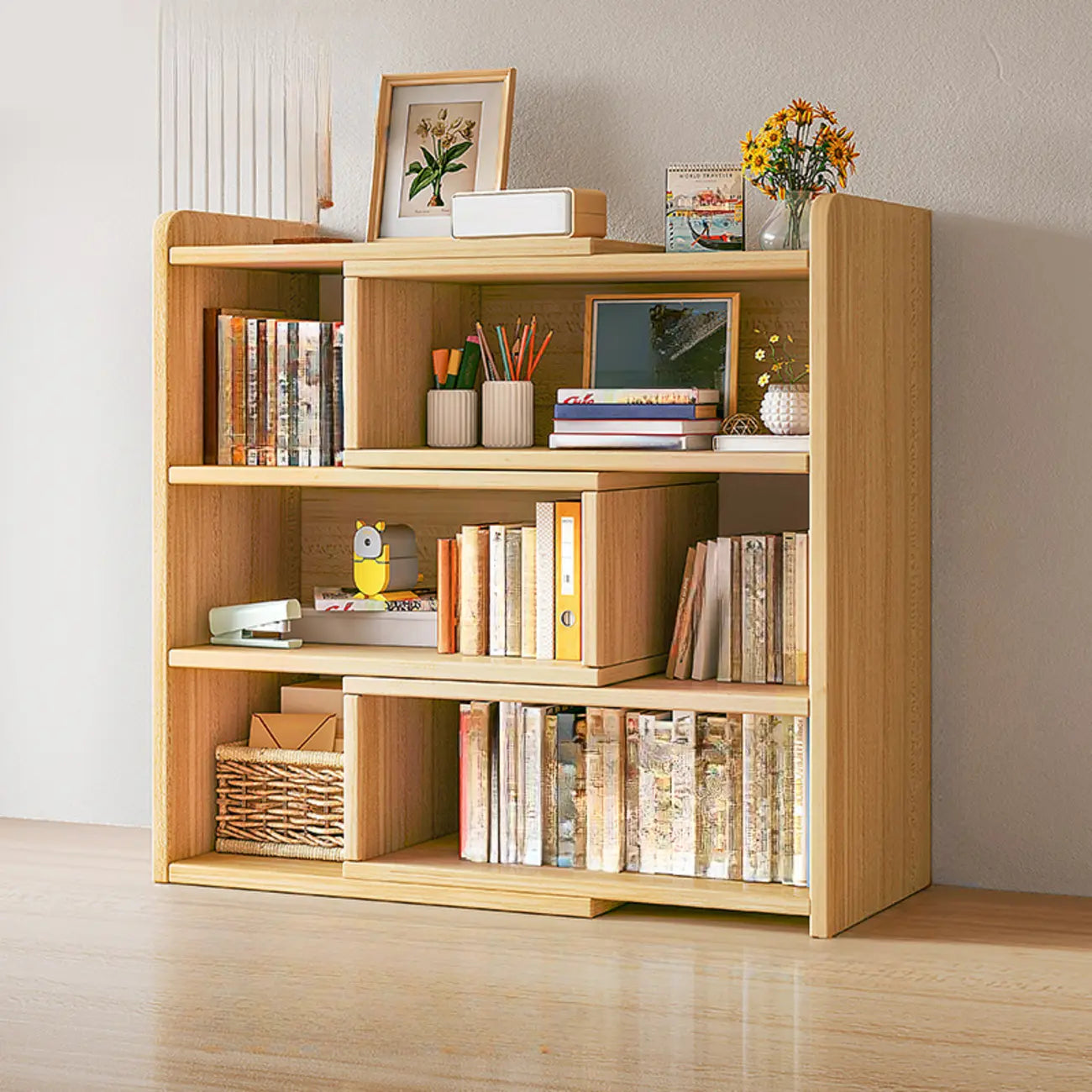 Modern Wood Adjustable Horizontal Bookcase Cube Organizer