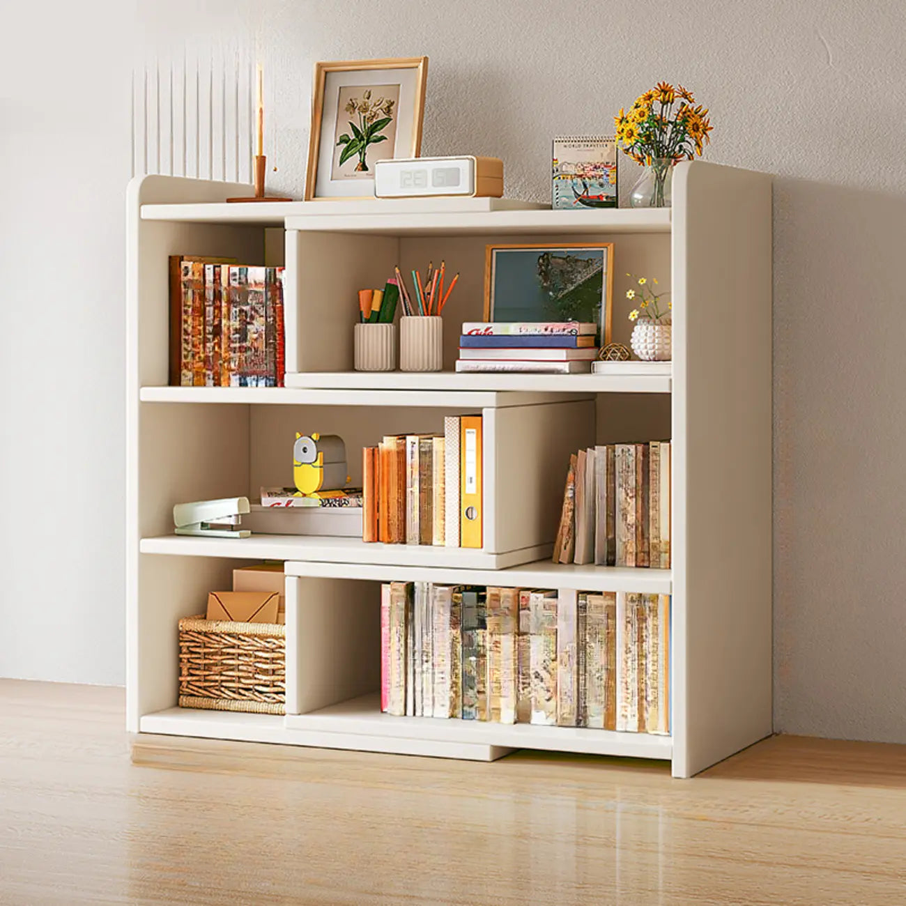 Modern Wood Adjustable Horizontal Bookcase Cube Organizer