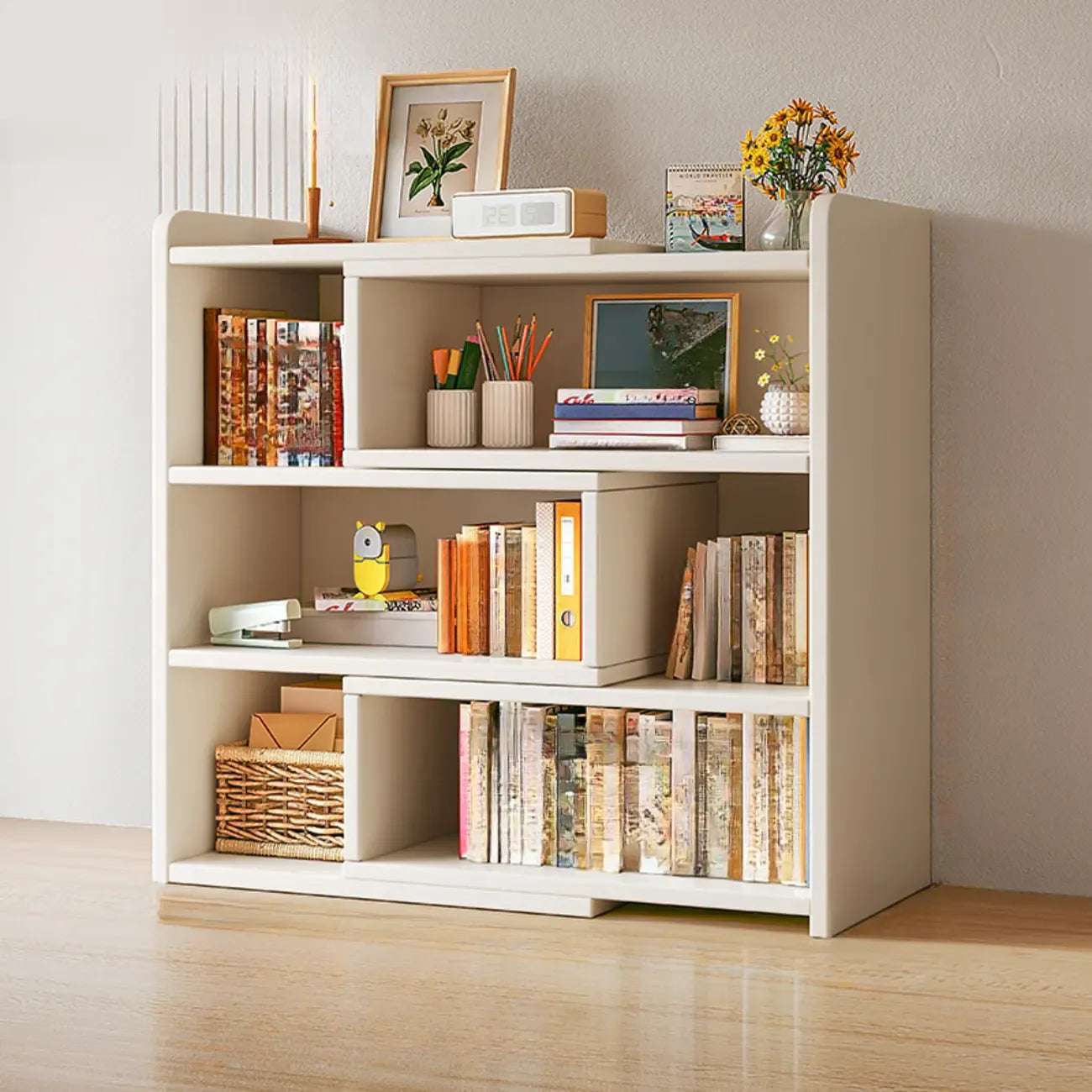 Modern Wood Adjustable Horizontal Bookcase Cube Organizer