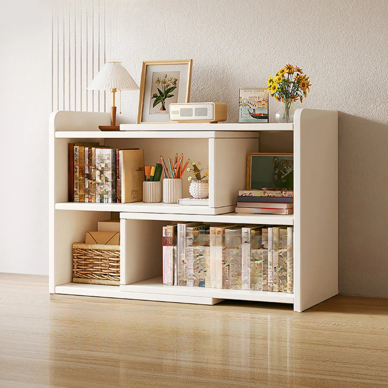 Modern Wood Adjustable Horizontal Bookcase Cube Organizer