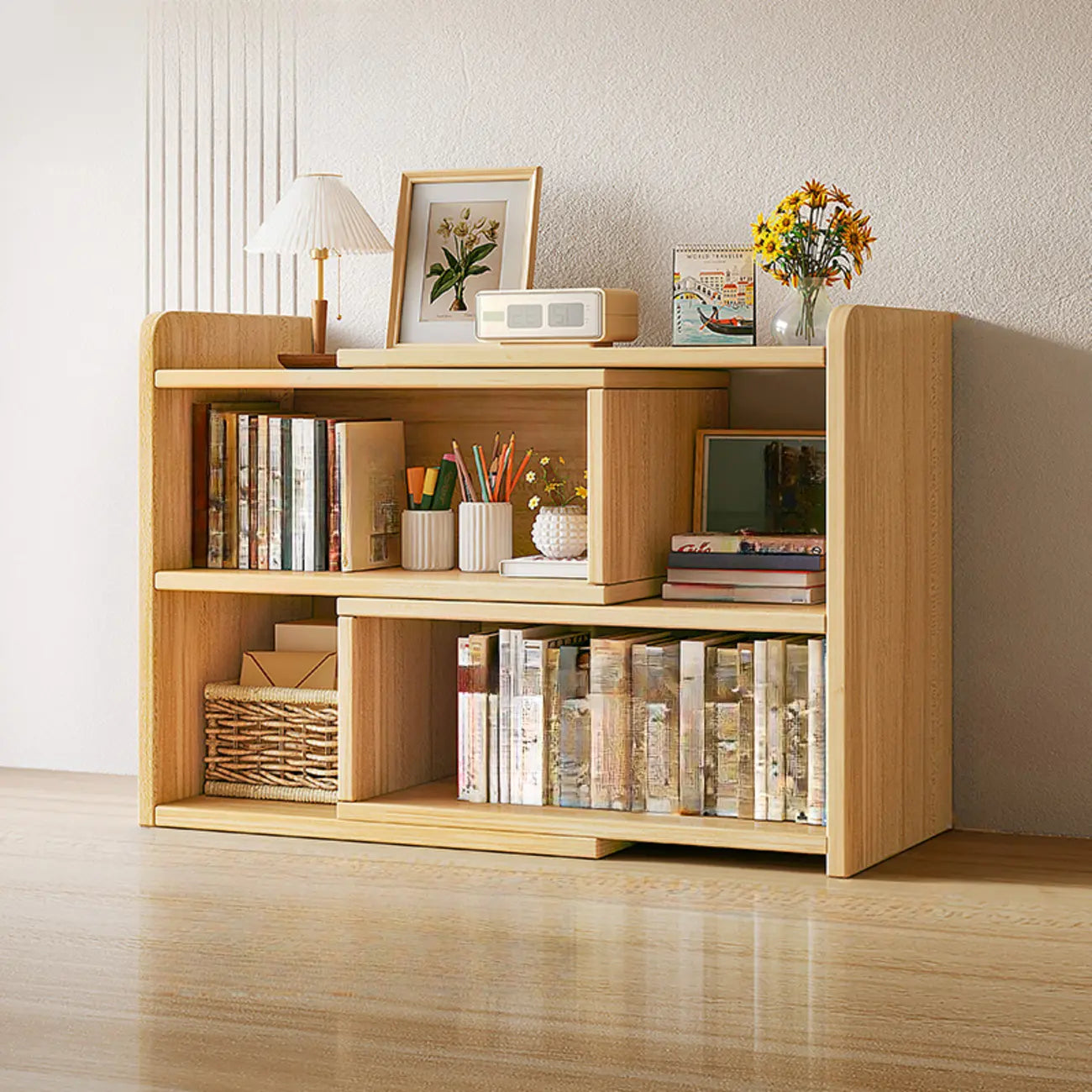 Modern Wood Adjustable Horizontal Bookcase Cube Organizer