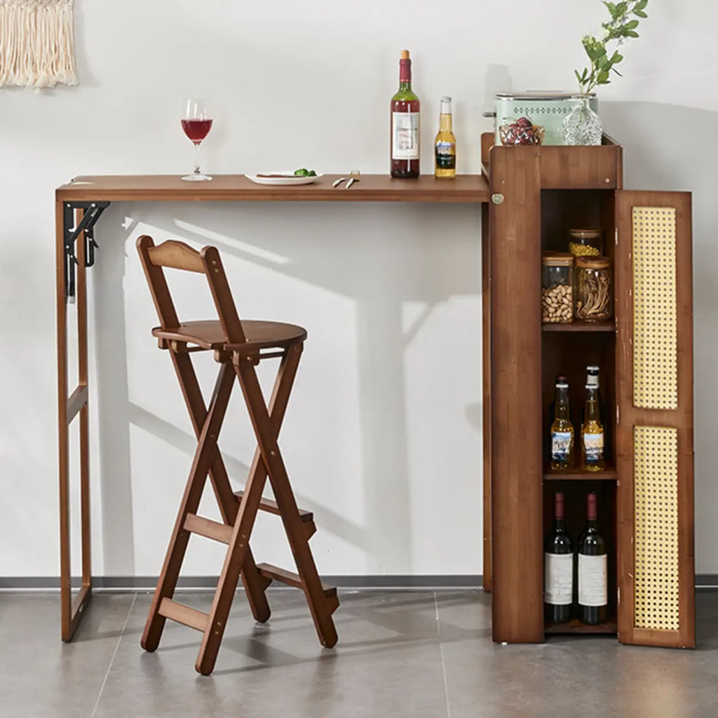 Manual Extension Brown Bamboo Storage Bar Tables