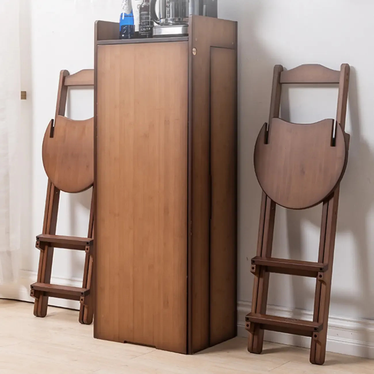 Manual Extension Brown Bamboo Storage Bar Tables