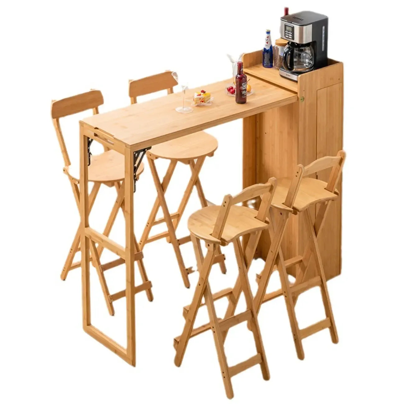 Manual Extension Brown Bamboo Storage Bar Tables