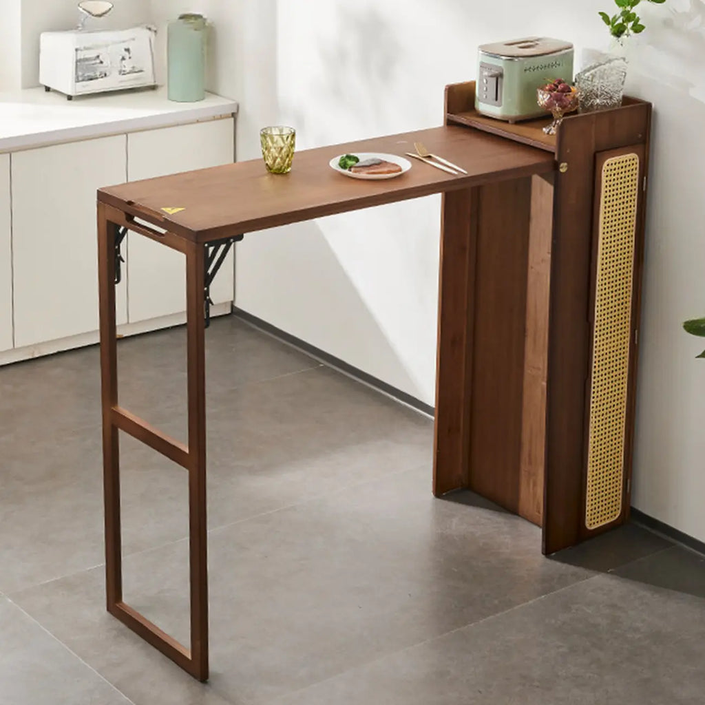Manual Extension Brown Bamboo Storage Bar Tables