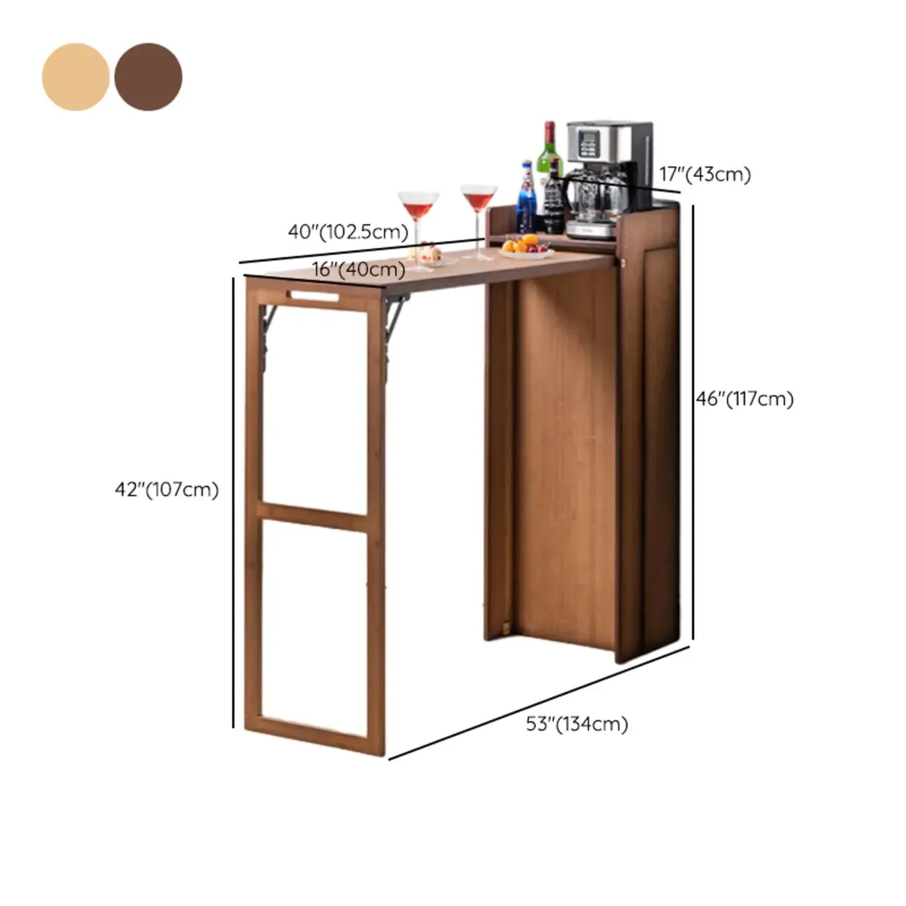 Manual Extension Brown Bamboo Storage Bar Tables