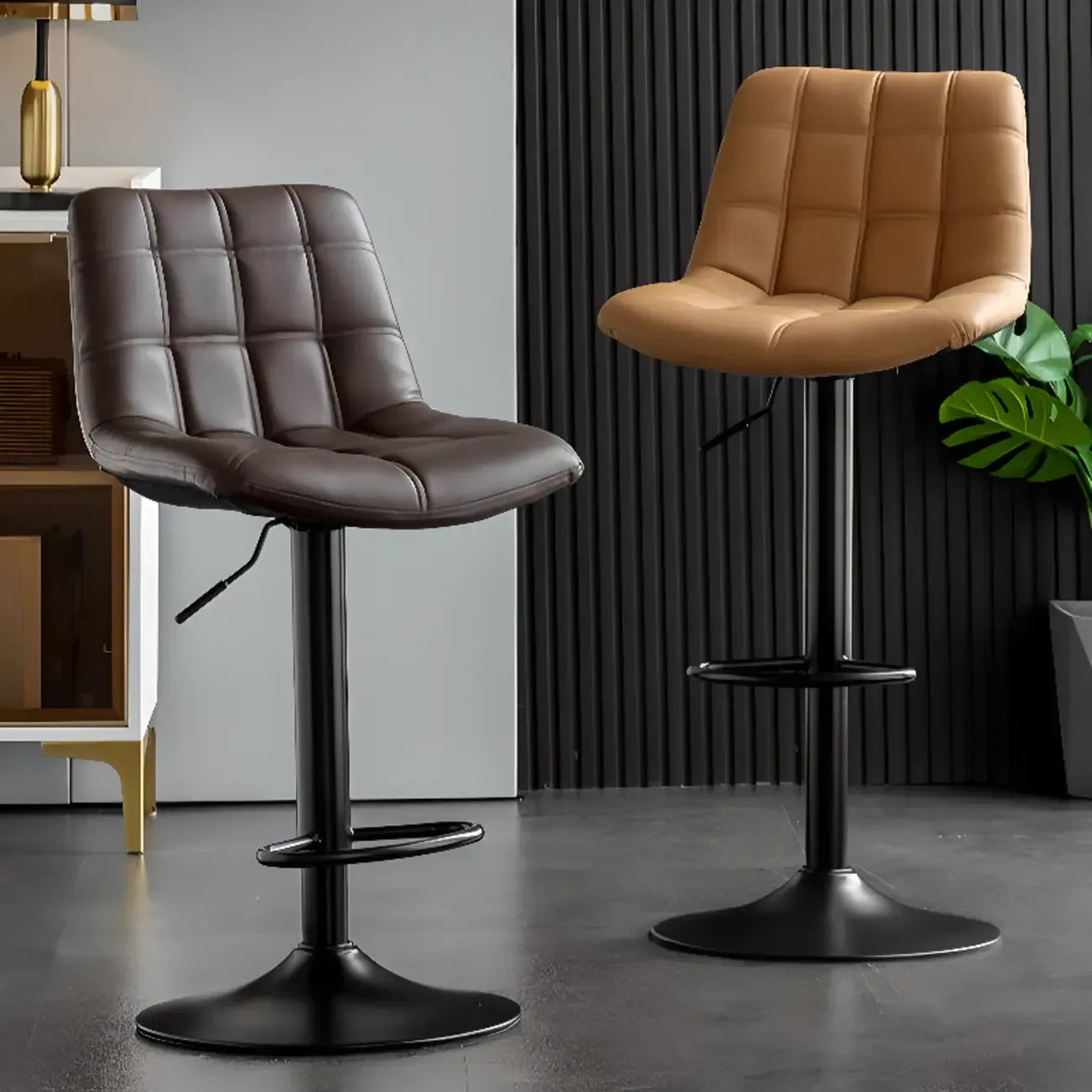 Glam Faux Leather Swivel Adjustable Bar Stools