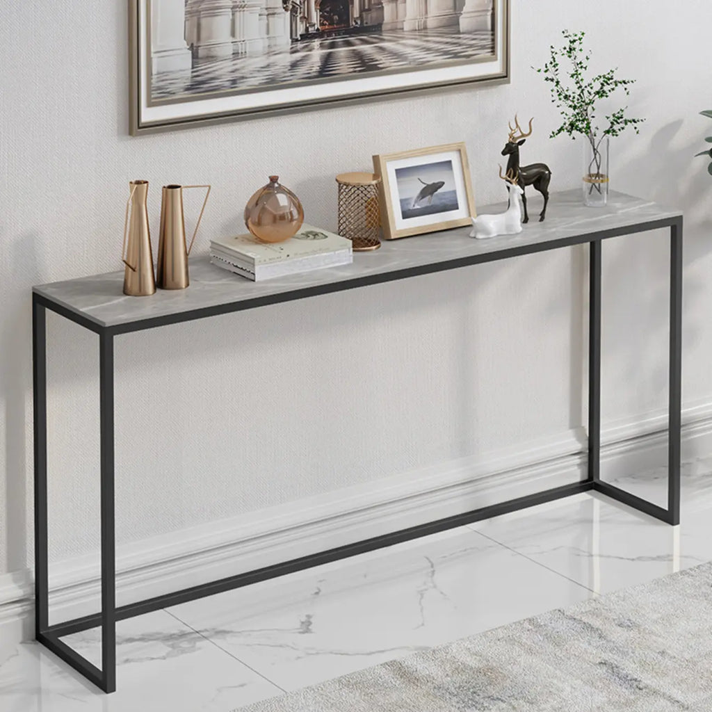 Minimalist Black Metal Bar Tables with Stone Top
