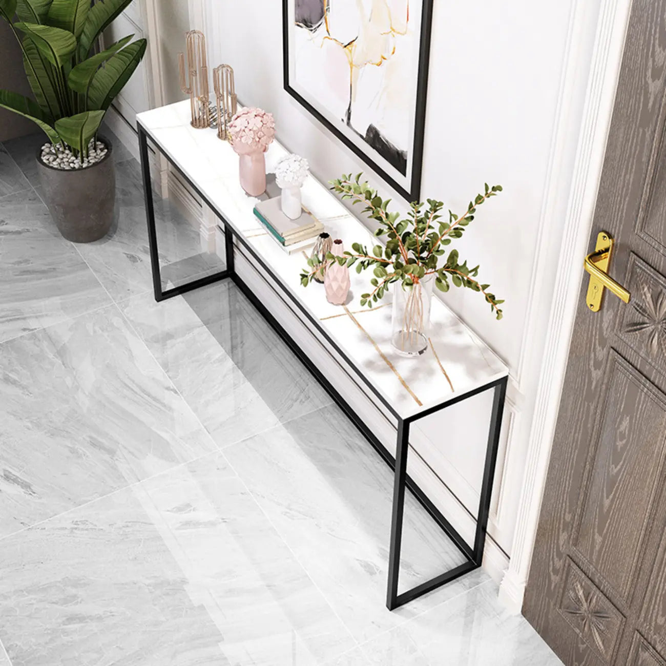 Minimalist Black Metal Bar Tables with Stone Top