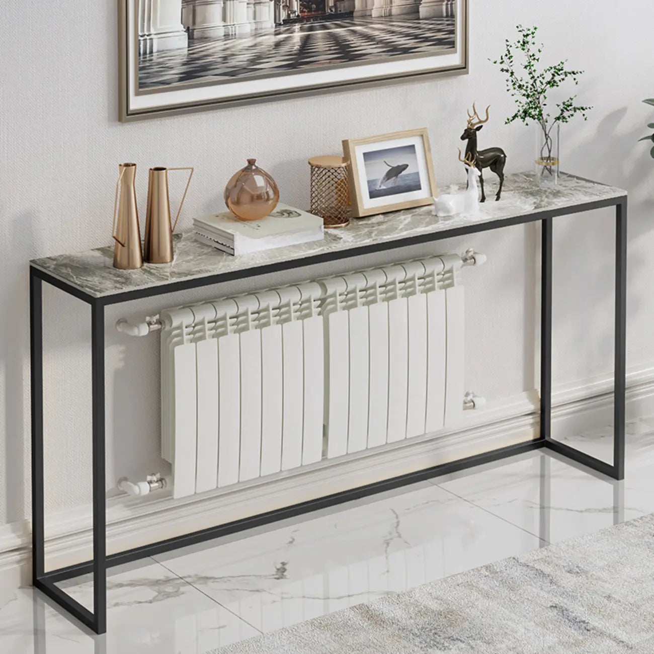Minimalist Black Metal Bar Tables with Stone Top