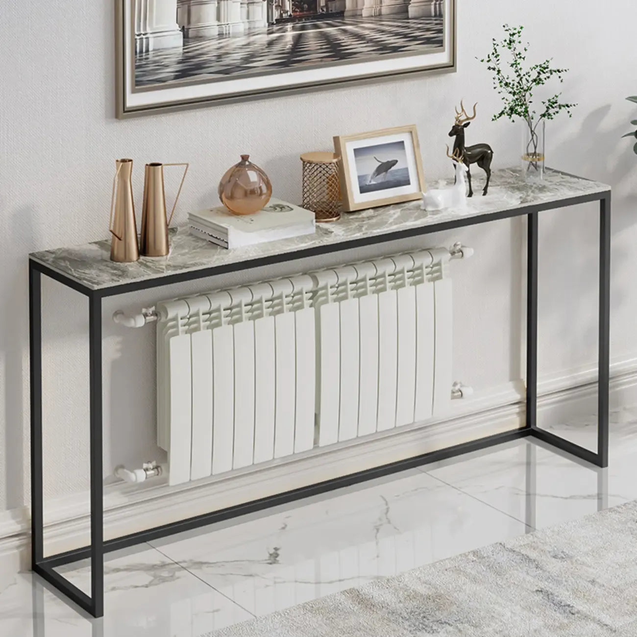 Minimalist Black Metal Bar Tables with Stone Top