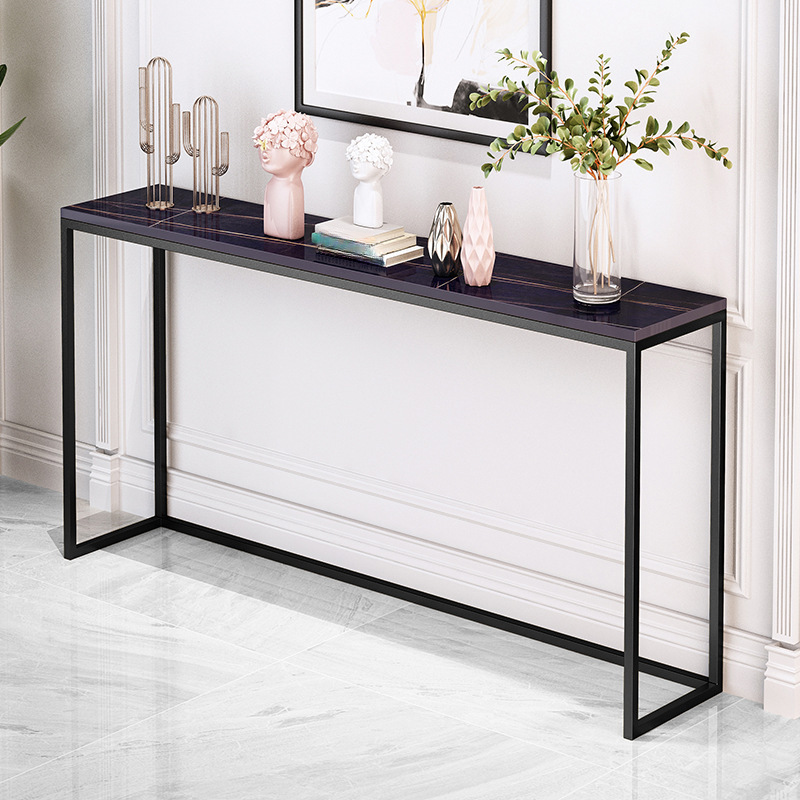 Minimalist Black Metal Bar Tables with Stone Top