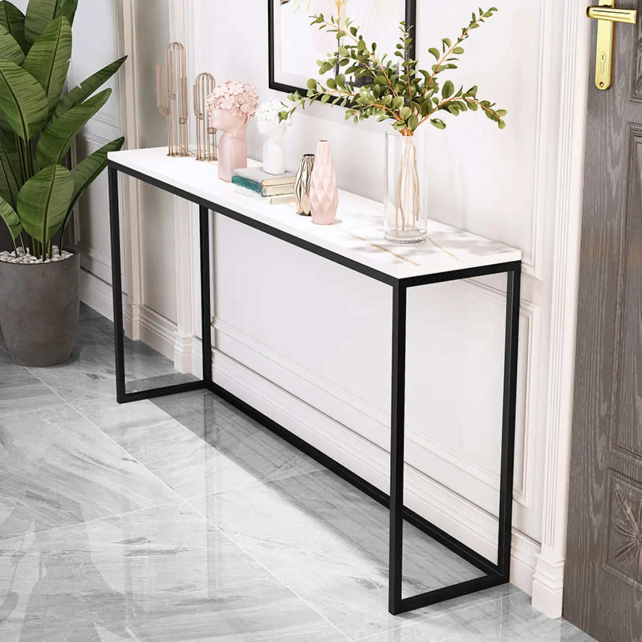 Minimalist Black Metal Bar Tables with Stone Top
