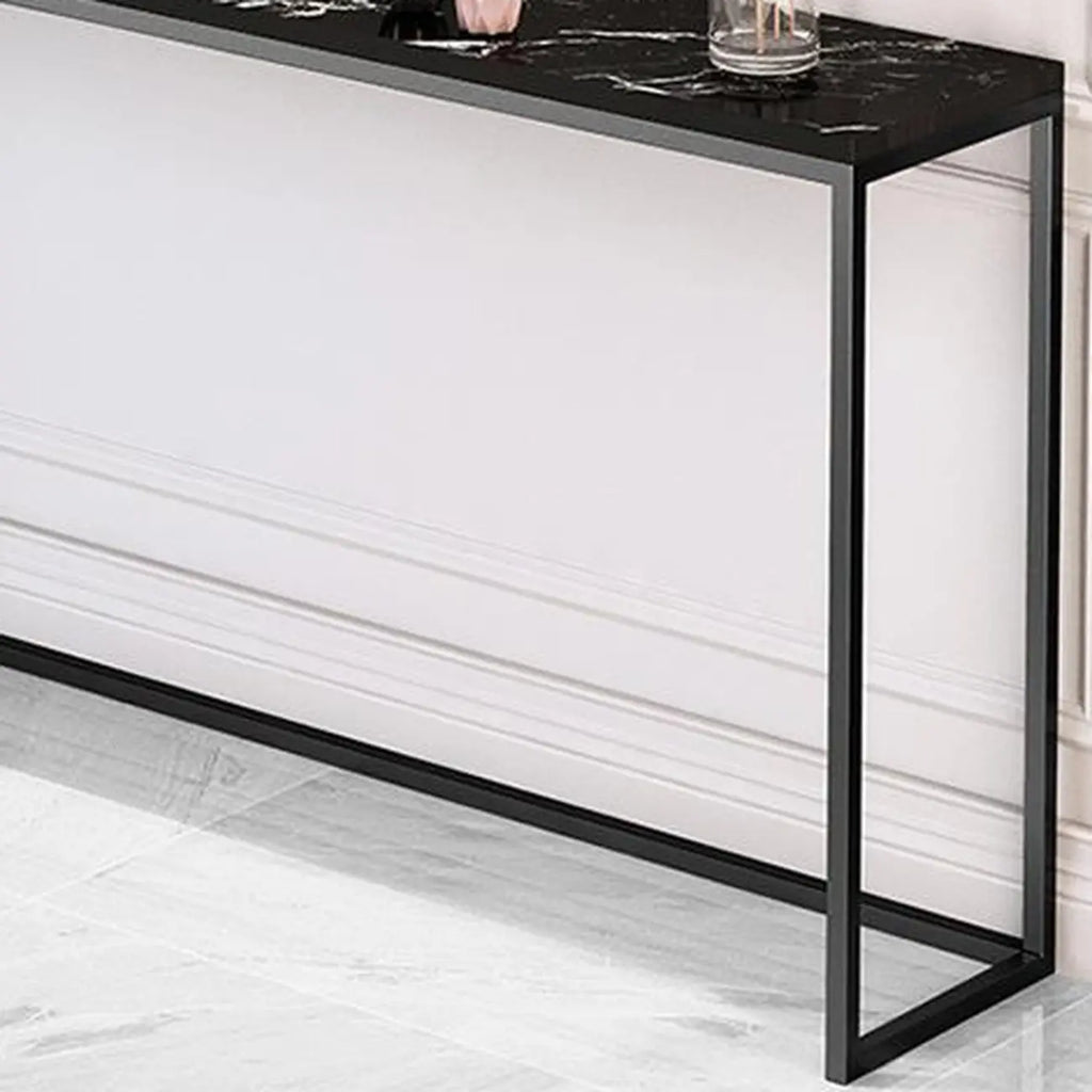 Minimalist Black Metal Bar Tables with Stone Top