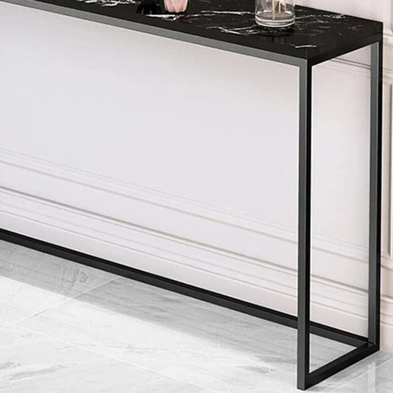 Minimalist Black Metal Bar Tables with Stone Top