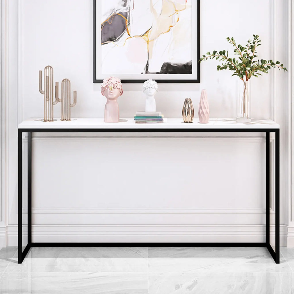 Minimalist Black Metal Bar Tables with Stone Top