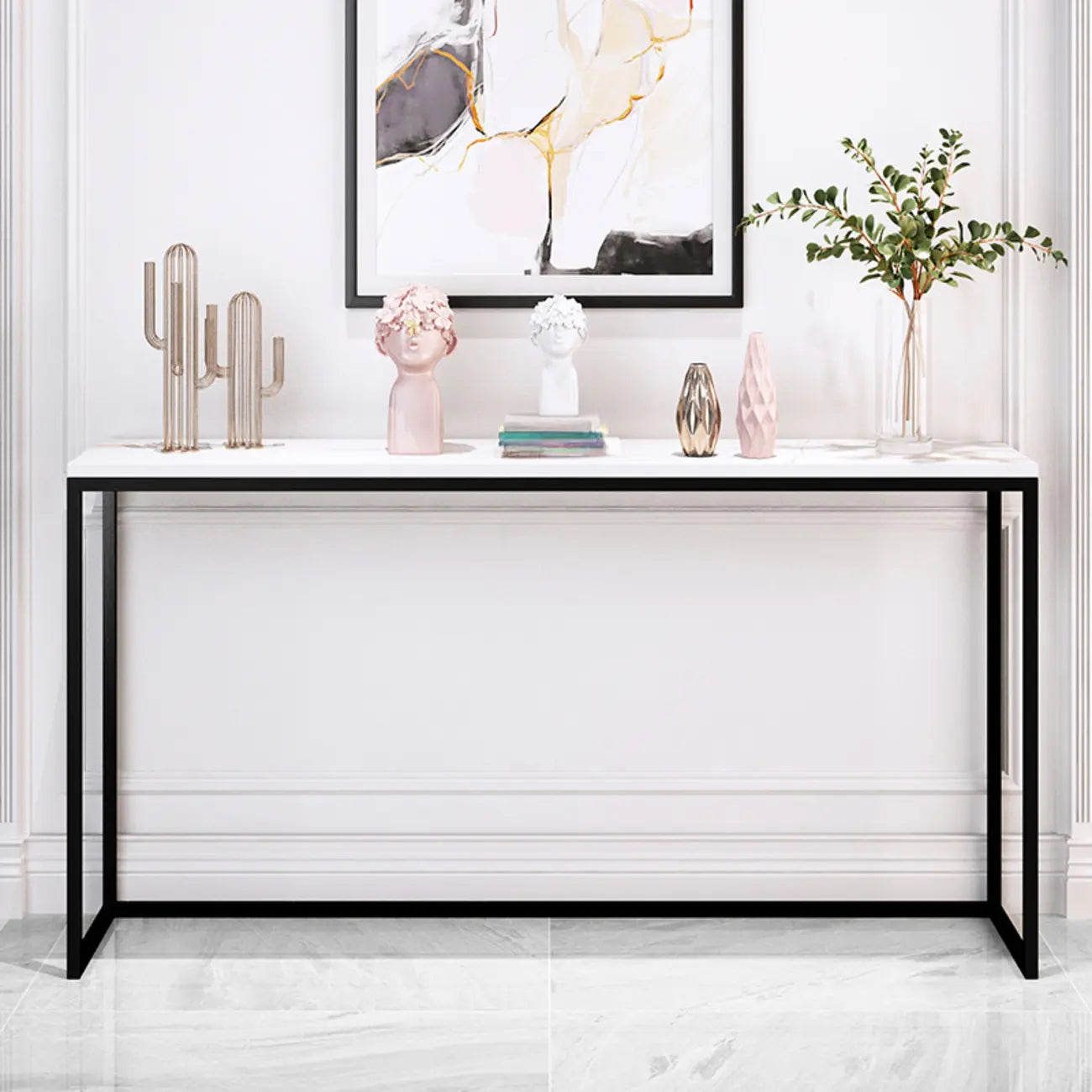 Minimalist Black Metal Bar Tables with Stone Top