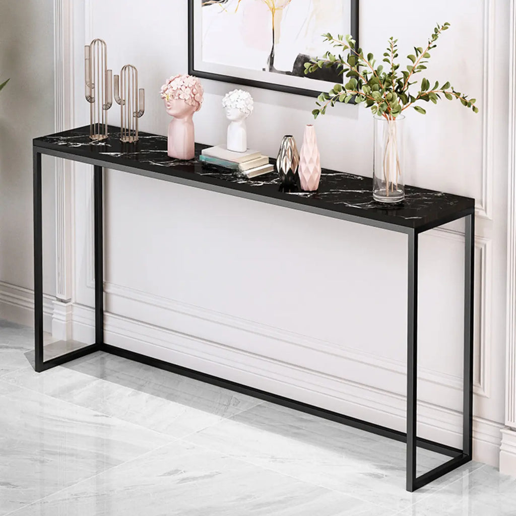 Minimalist Black Metal Bar Tables with Stone Top