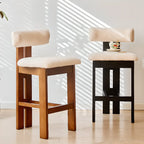 Wooden Boucle Cushioned Backrest Bar Stool