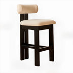 Wooden Boucle Cushioned Backrest Bar Stool