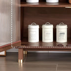 Modern Brown Wood Glass Door Adjustable Shelf Storage Cabinet