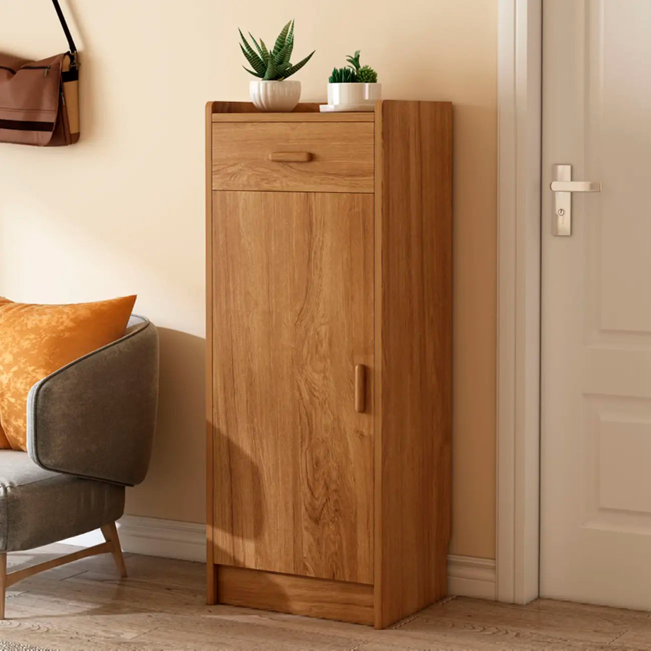 Narrow Entryway Vertical Adjustable Wood Shoe Storage Cabinet
