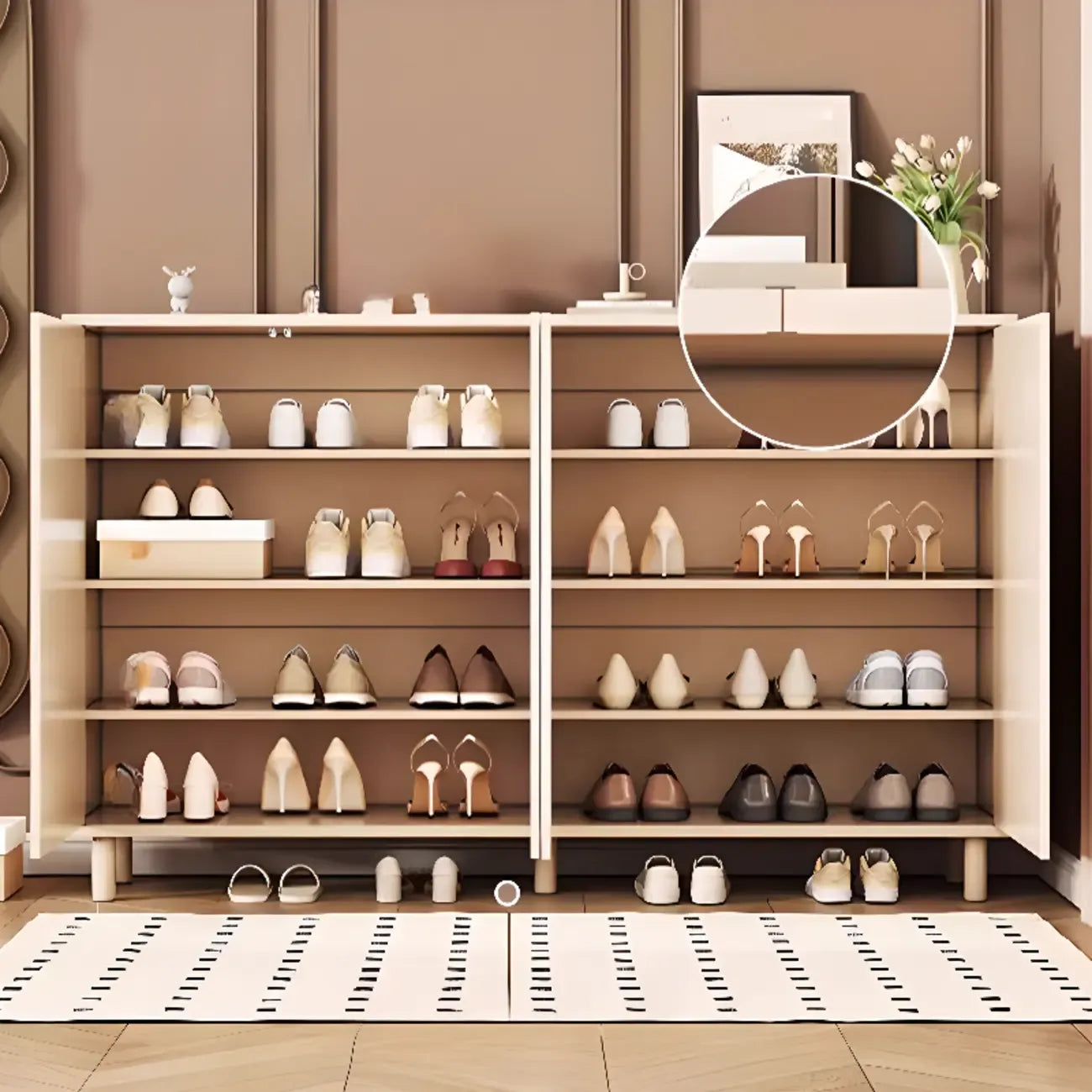 Modern White Closed Back Adjustable Wooden Shoe Cabinet
